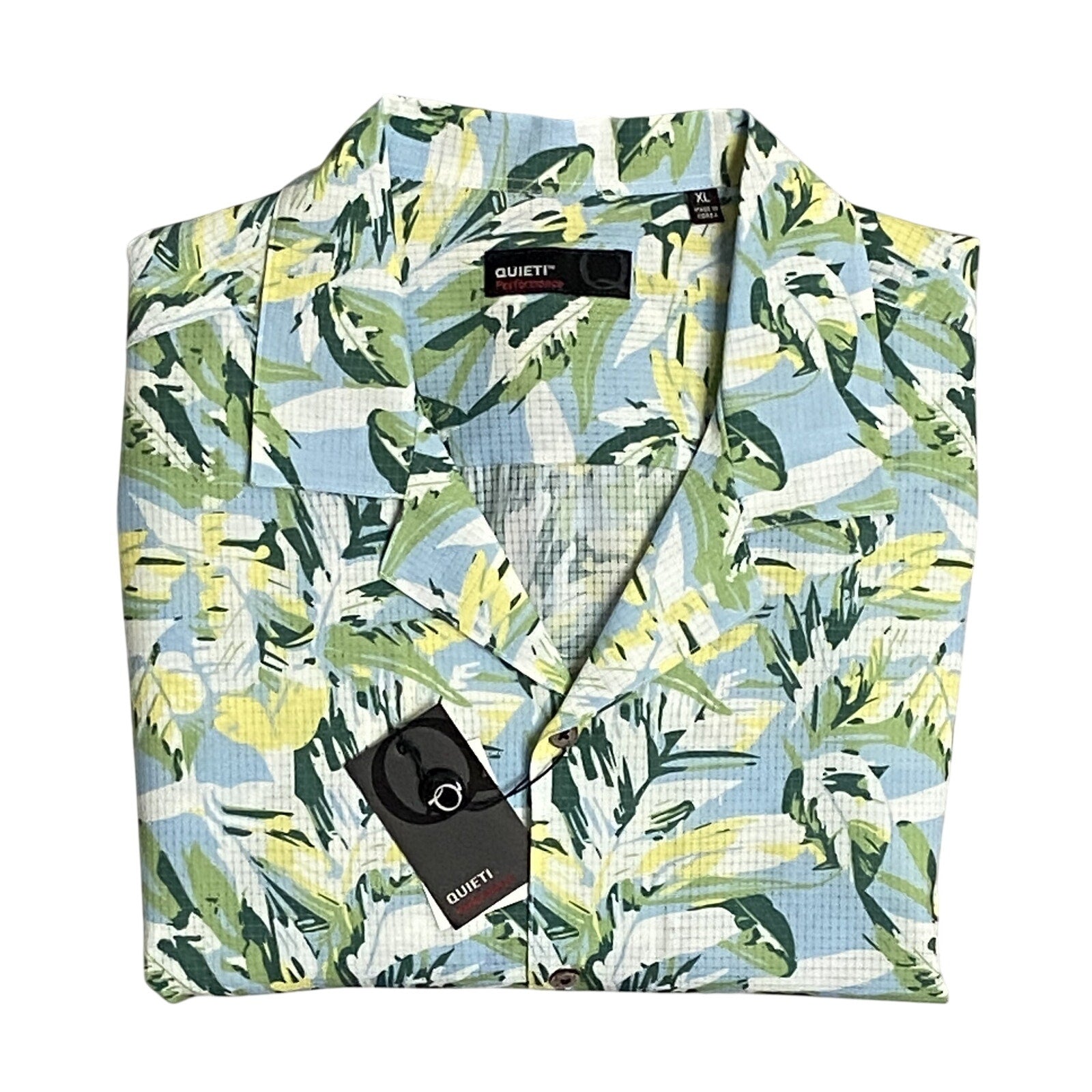 Quieti Performance Shirt Men's XL Short Sleeve Button-Up Shirt Leaf Print