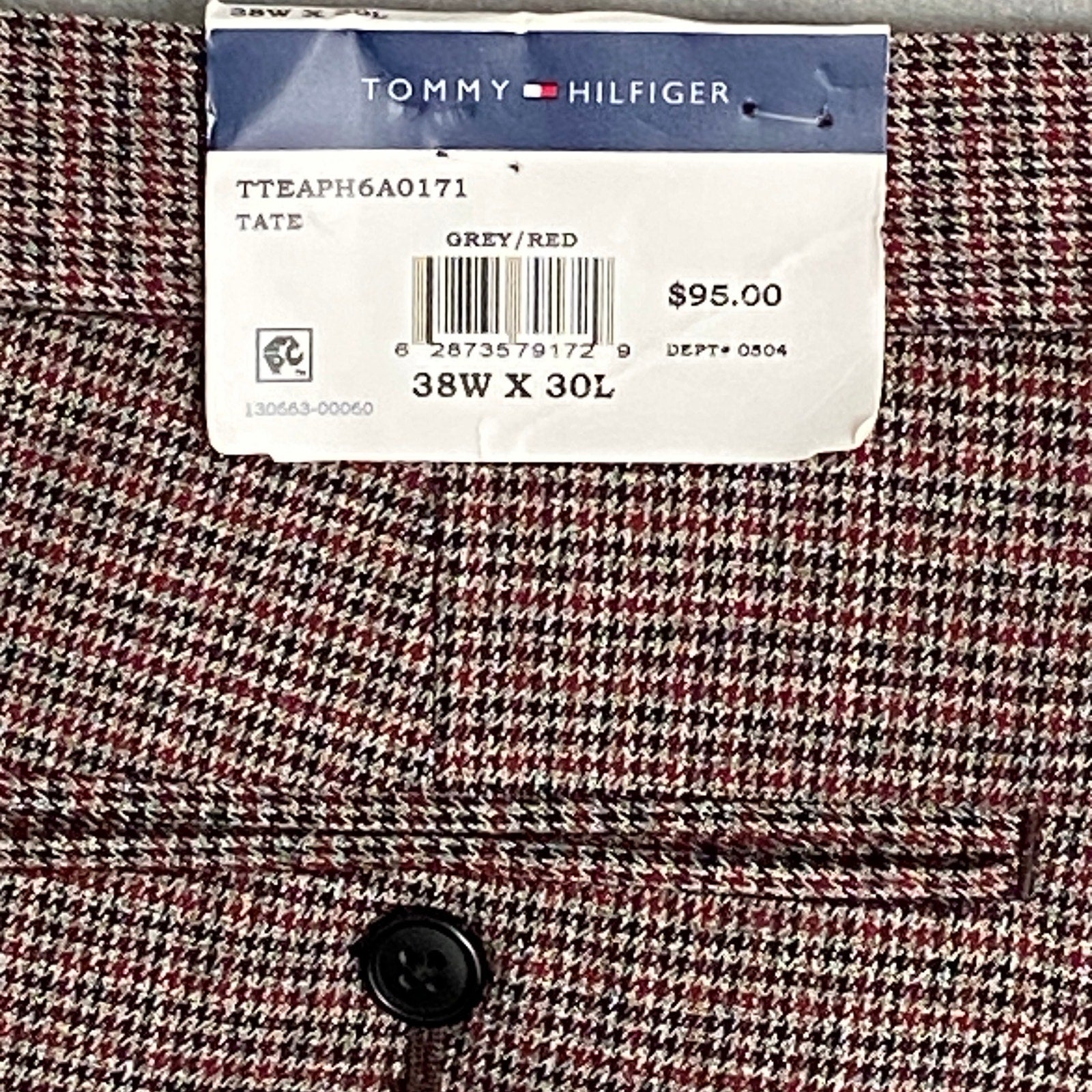 Tommy Hilfiger THFlex Men's 38x30 Dress Pants Tate Stretch Grey/Red