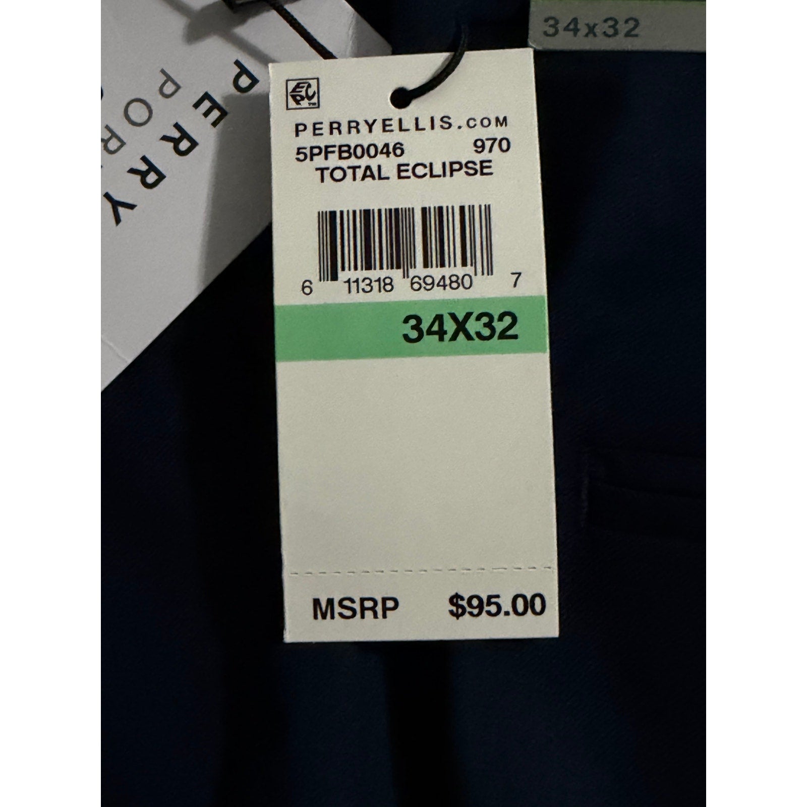 Perry Ellis Portfolio Pants Men's 34"x32" Dress Pants Slim Fit Dark Blue