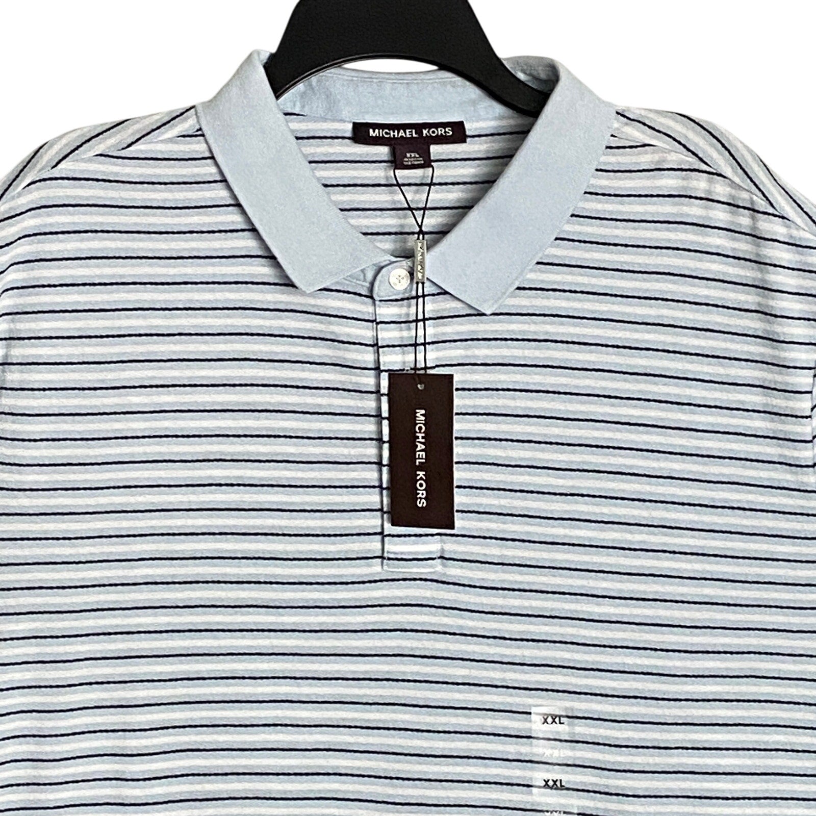 Michael Kors Polo Shirt Men's XXL Short Slv Cotton-Silk Pastel Blue Stripe