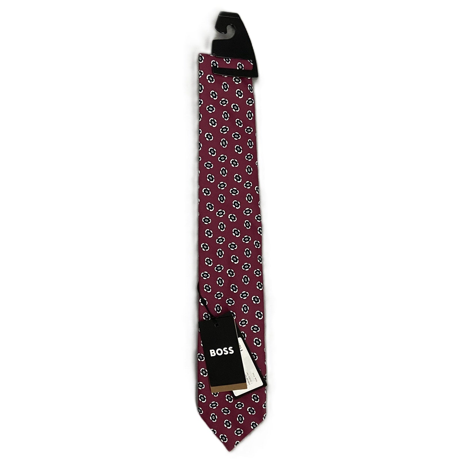 Boss Men's 3" Tie Red Floral Cotton Blend Made in Italy NEW