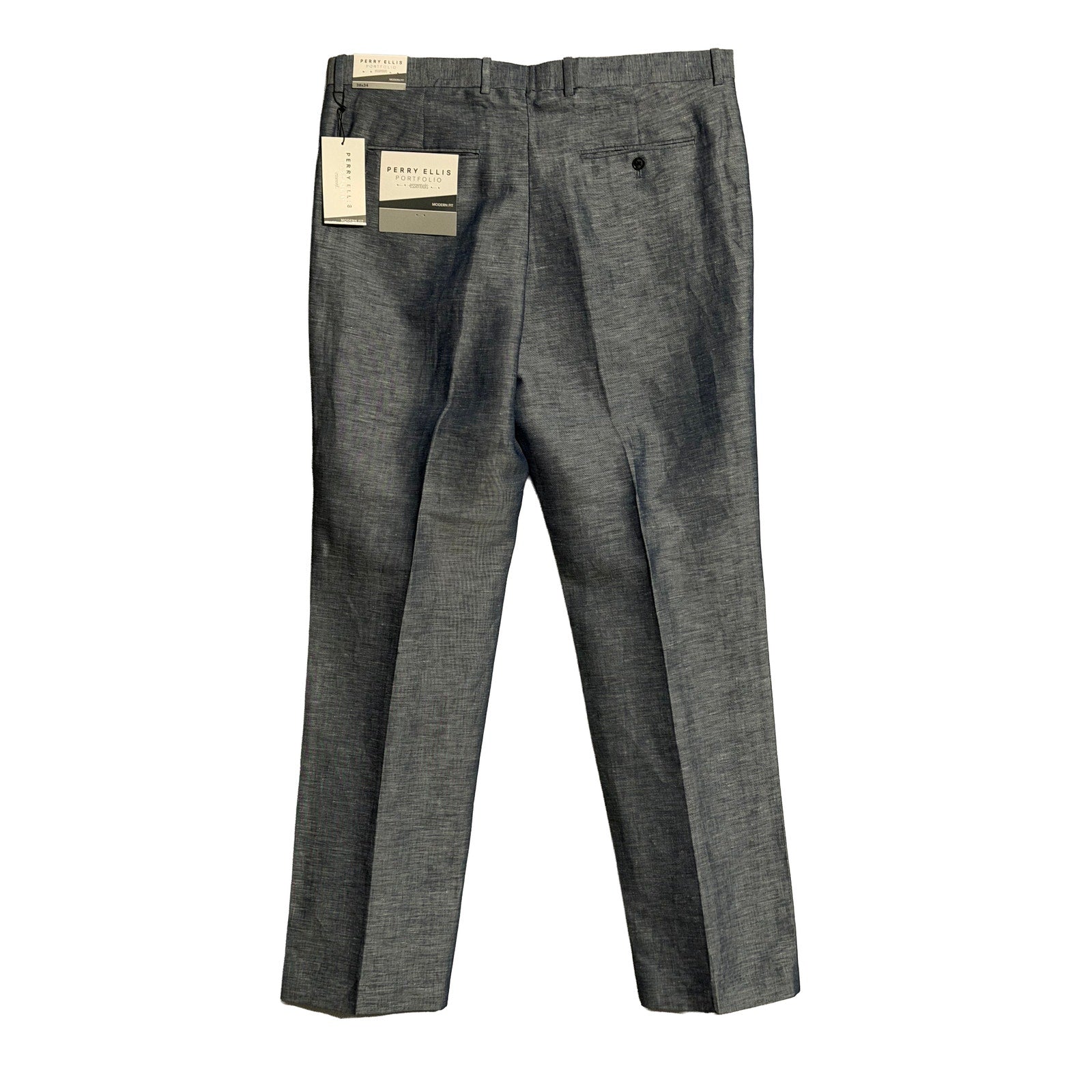 Perry Ellis Portfolio Pants Men's 36"x34" Modern Fit Linen Blend Blueprint