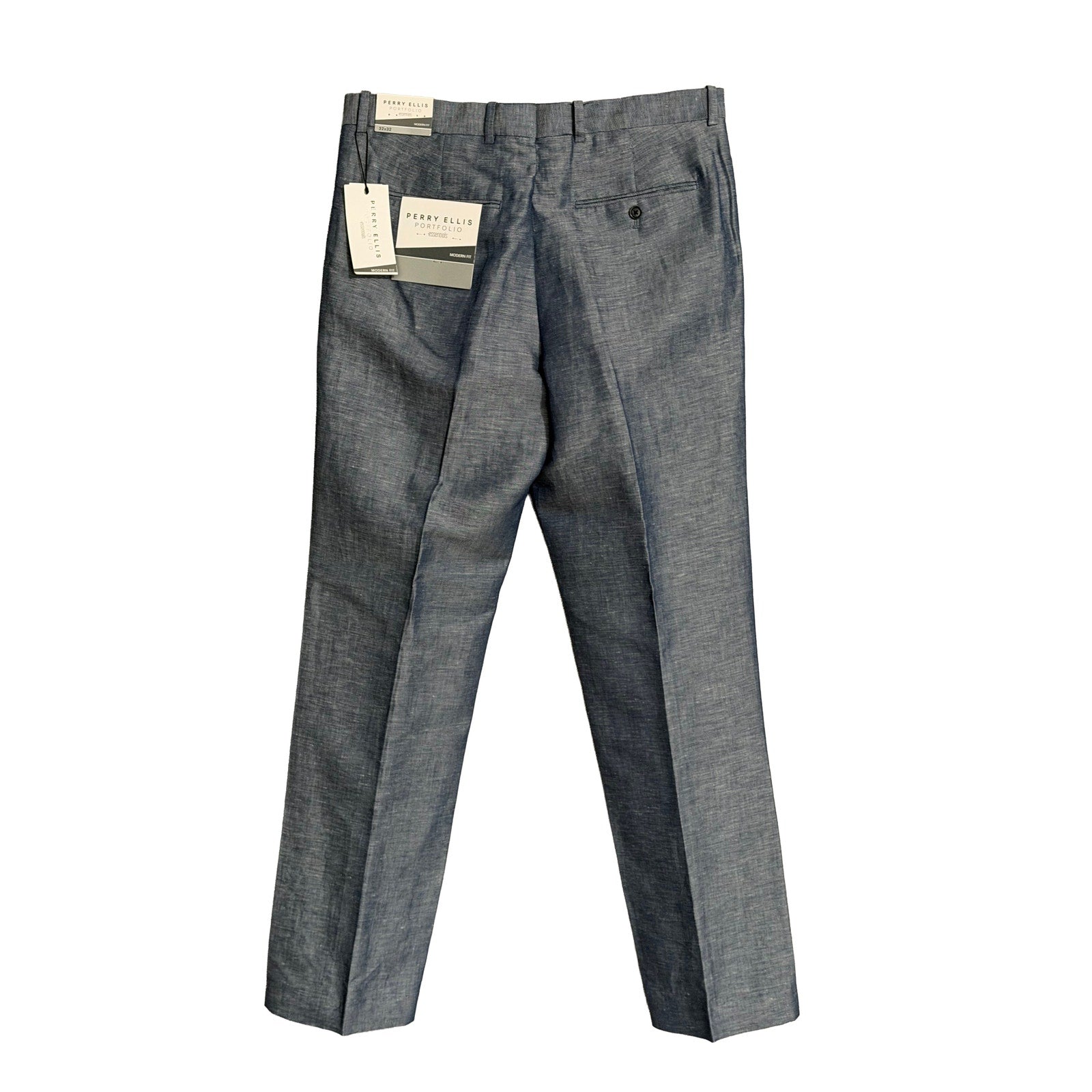 Perry Ellis Portfolio Pants Men's 32"x32" Modern Fit Linen Blend Blueprint