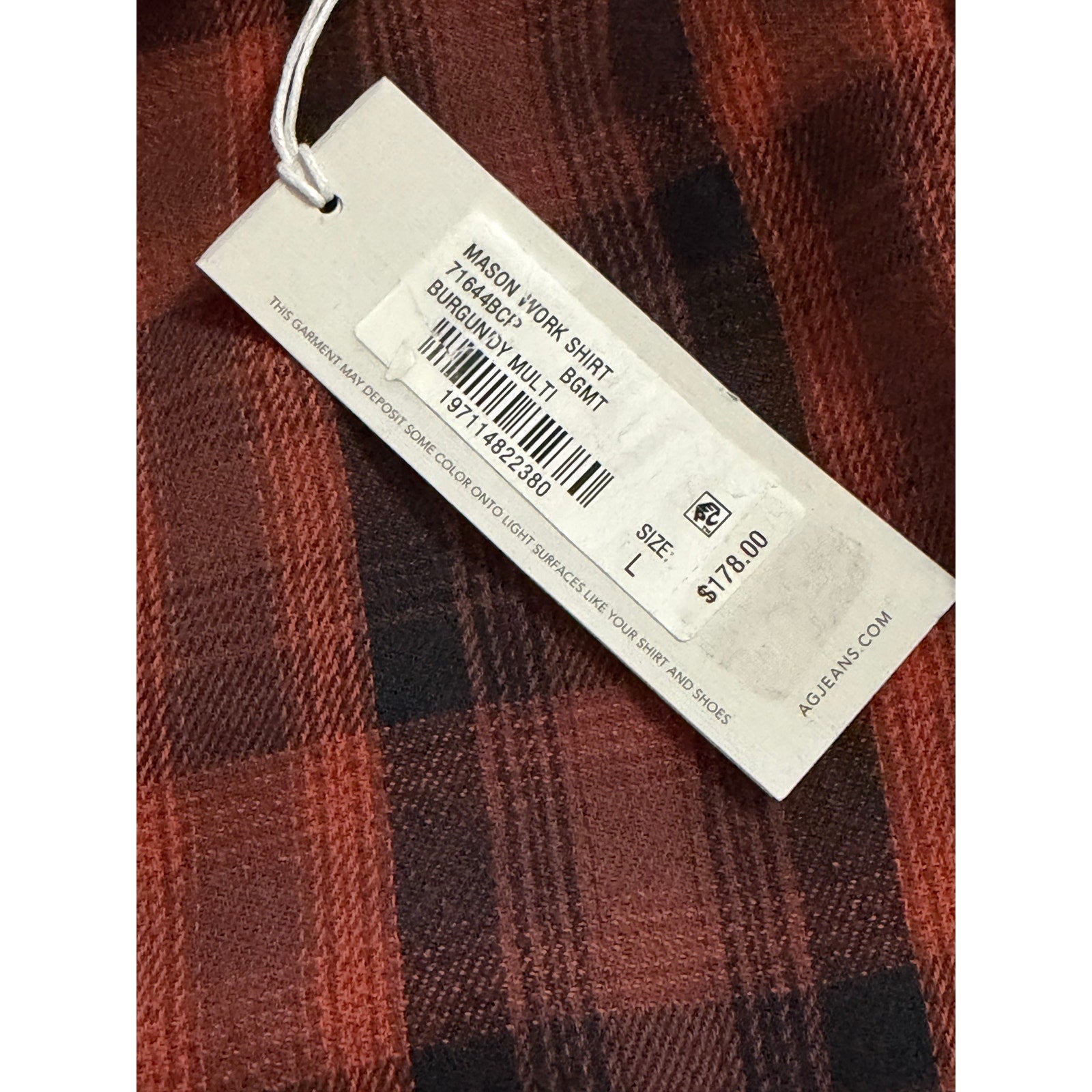 AG Los Angeles Shirt Men's Large Classic Fit Mason Work Shirt Burgundy Plaid