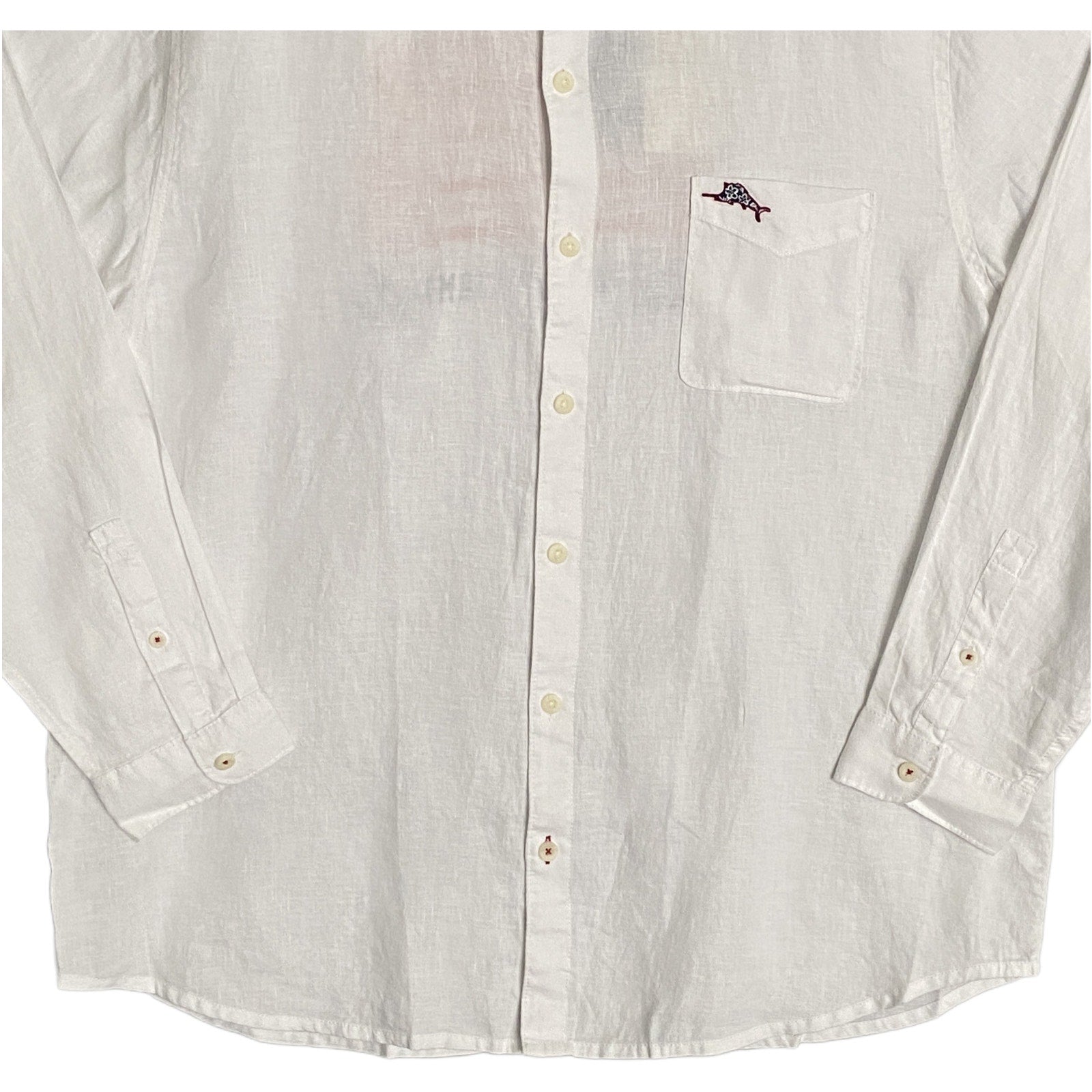 Tommy Bahama Men's 3XL Marlin & Stripes Long Sleeve Linen Shirt White