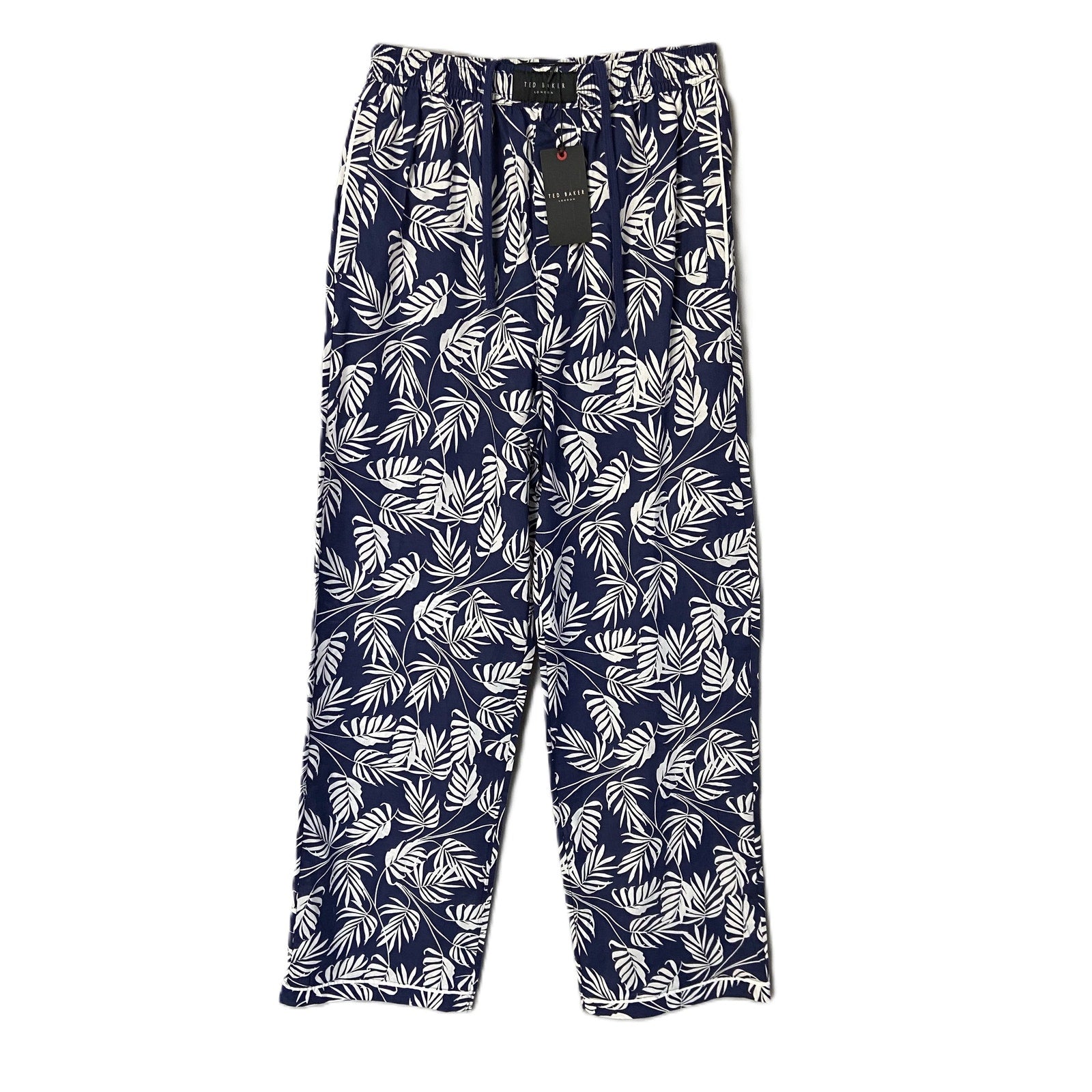 Ted Baker Sleep Pant Men's Small Woven Cotton Drawstring Pockets Blue Floral