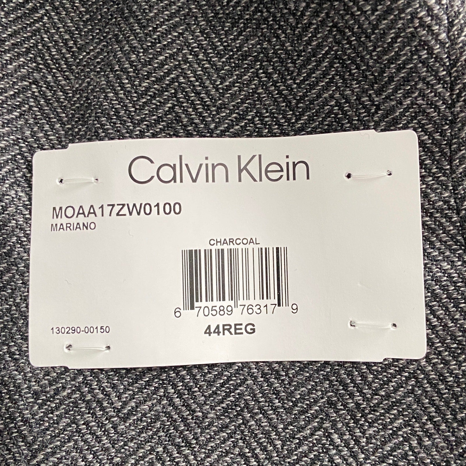 Calvin Klein Men's 44 Reg Sport Coat Slim-Fit Wool Black/White Herringbone