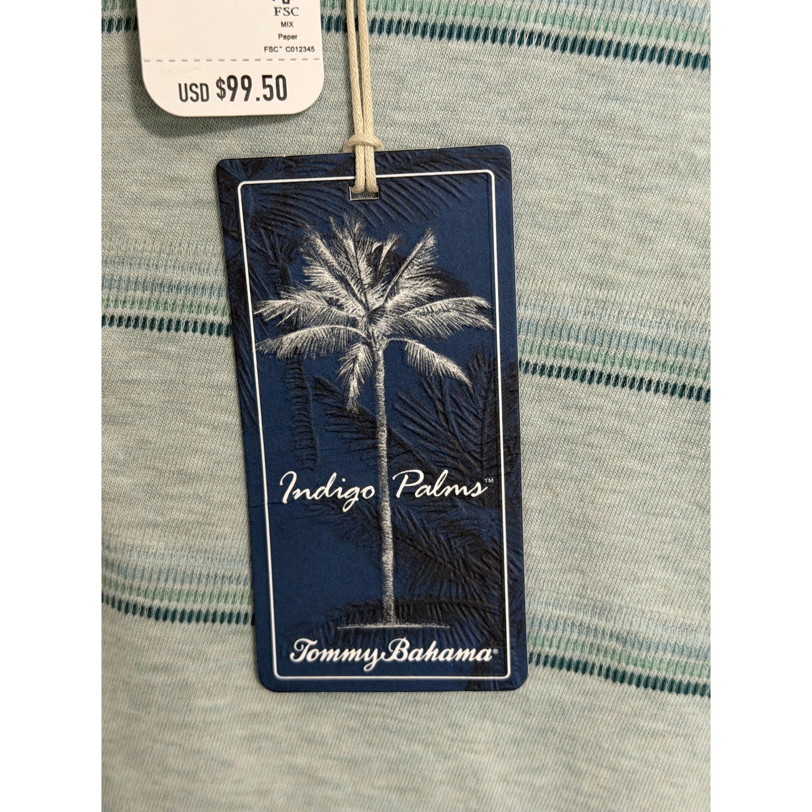 Tommy Bahama Henley Men's XXL Short Sleeve "Soleil Stripe Henley" Overcast