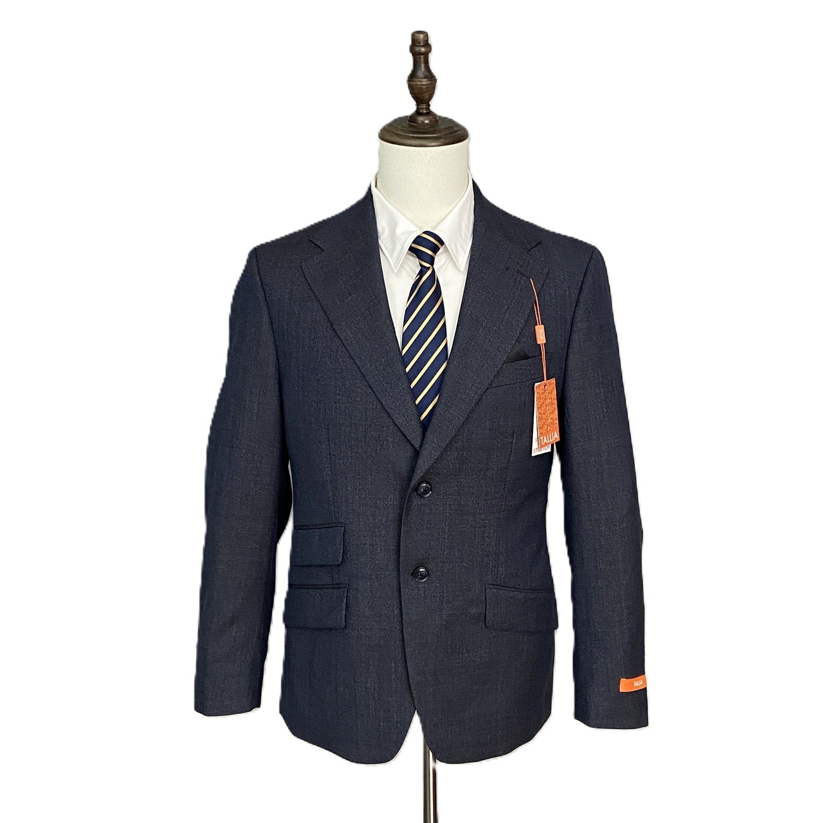 Tallia Men's 44 Short Venezia Blazer Navy/Brown Wool Blend Stretch