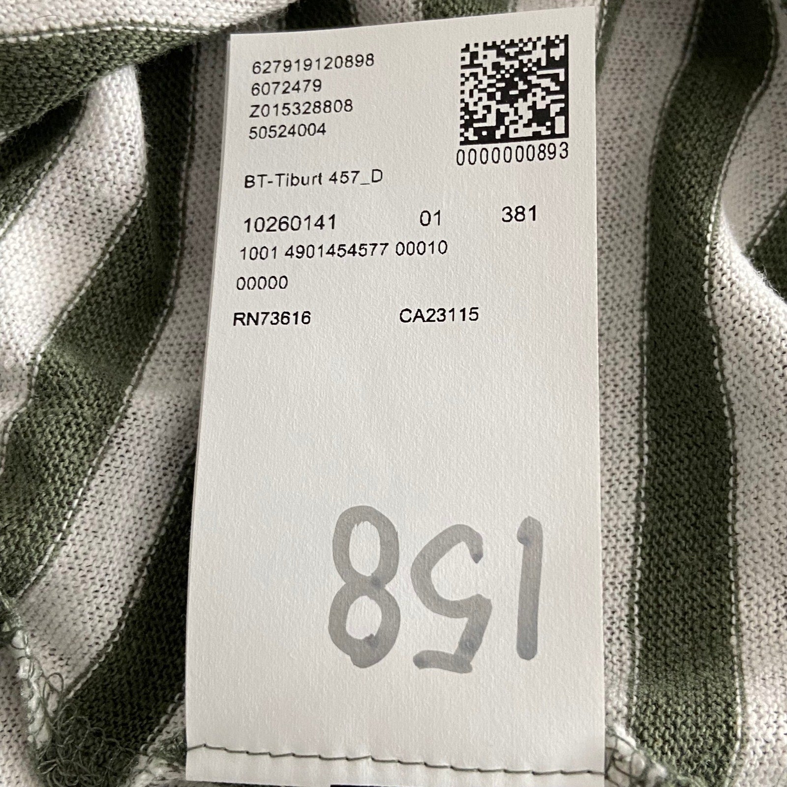 Boss Short Sleeve T-Shirt Men's 3XT Big & Tall Cotton Linen Green Stripe