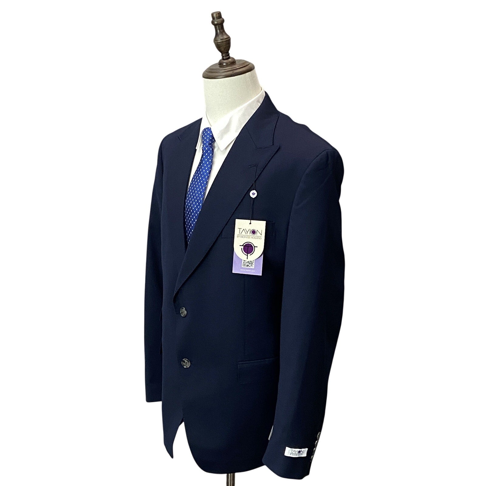 Tayion Suit Jacket Men's 44 Regular Acountour Peak Lapel Navy Blue