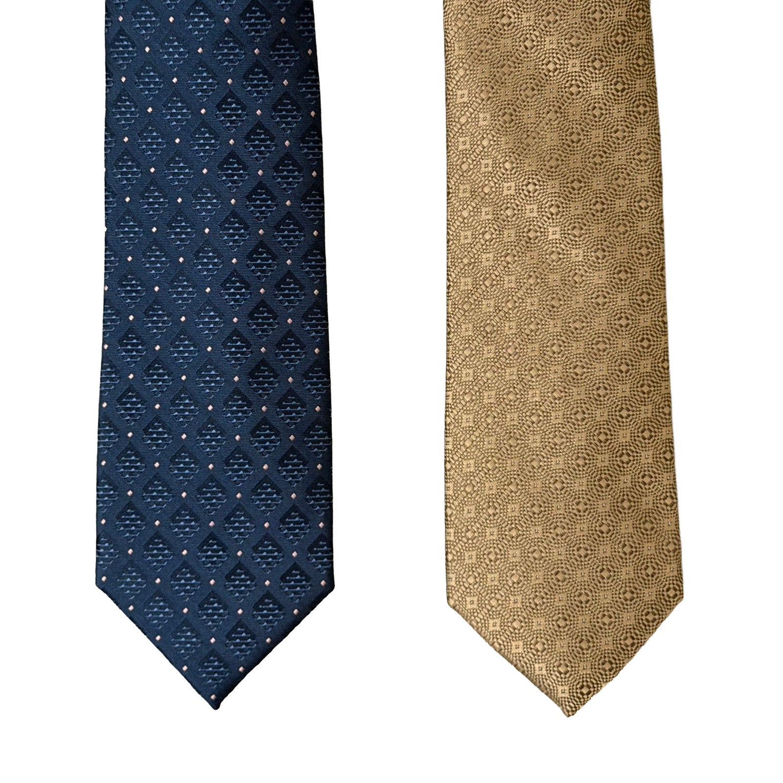 Perry Ellis Portfolio Ties Lot of 2 Men's Navy Diamond & Taupe Geometric