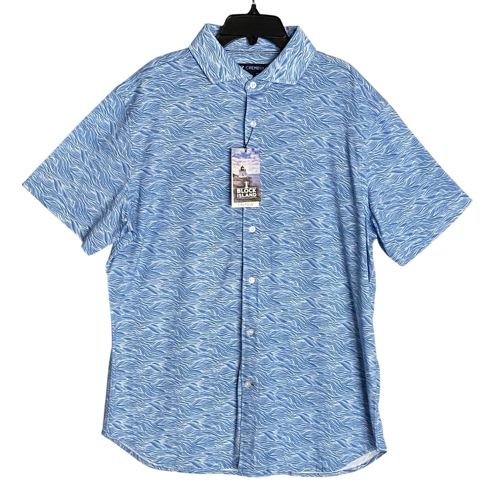 Daniel Cremieux Shirt Men's Large Button-Up Short Sleeve Shirt Blue & White