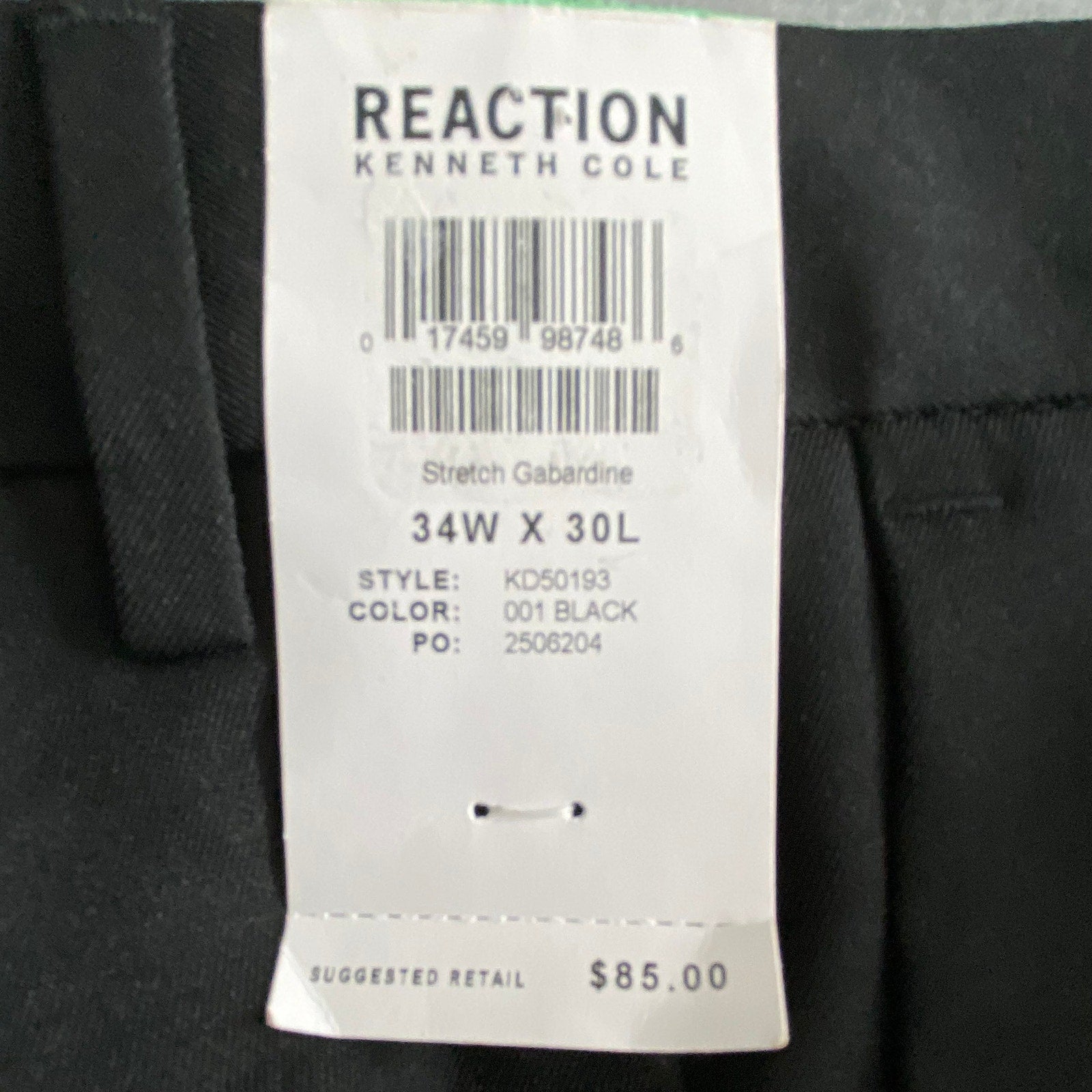 Kenneth Cole Dress Pant Men's 34x30 Slim Fit Stretch Gabardine Solid Black