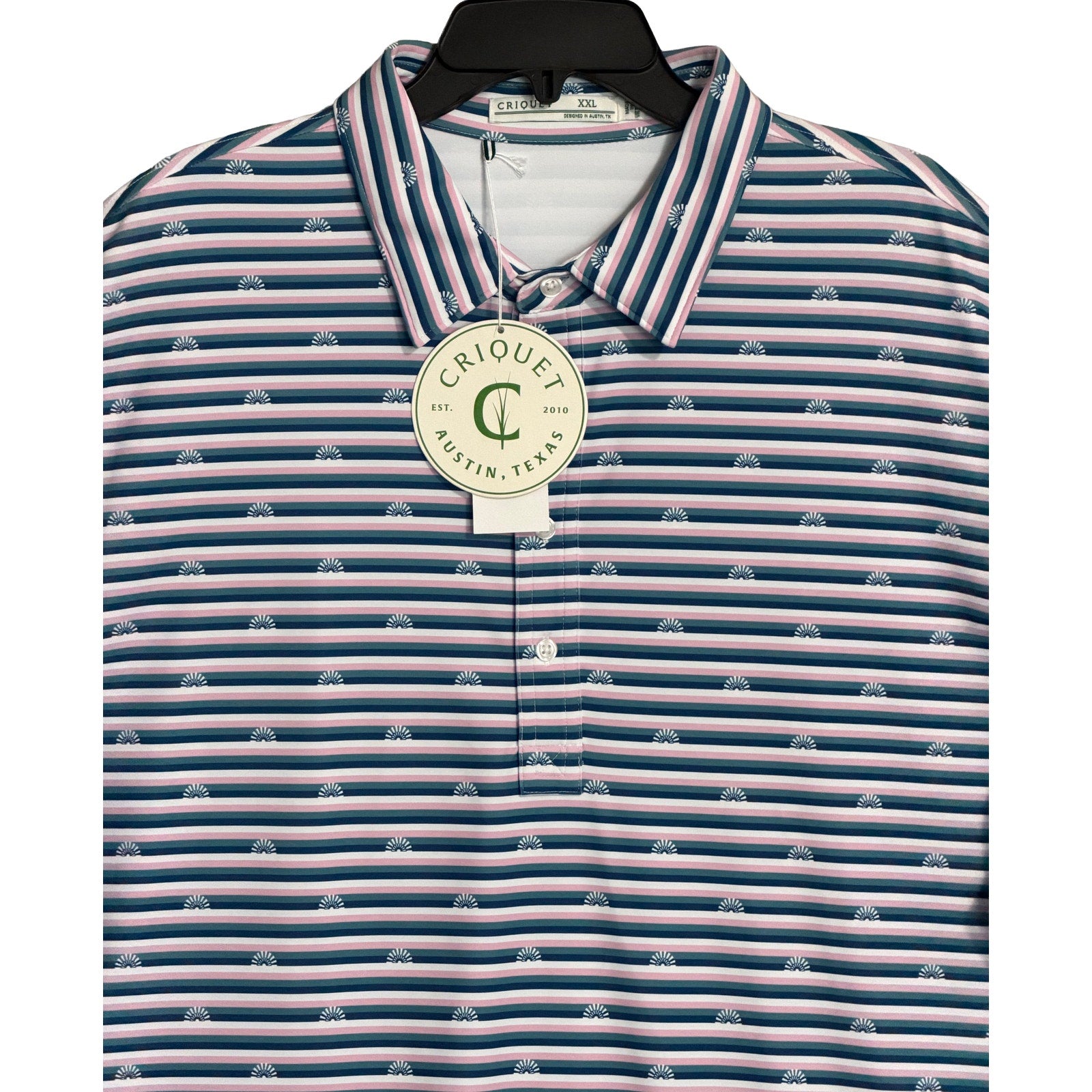 Criquet Polo Shirt Men's XXL Stretch Short Sleeve Sun Stripe Navy