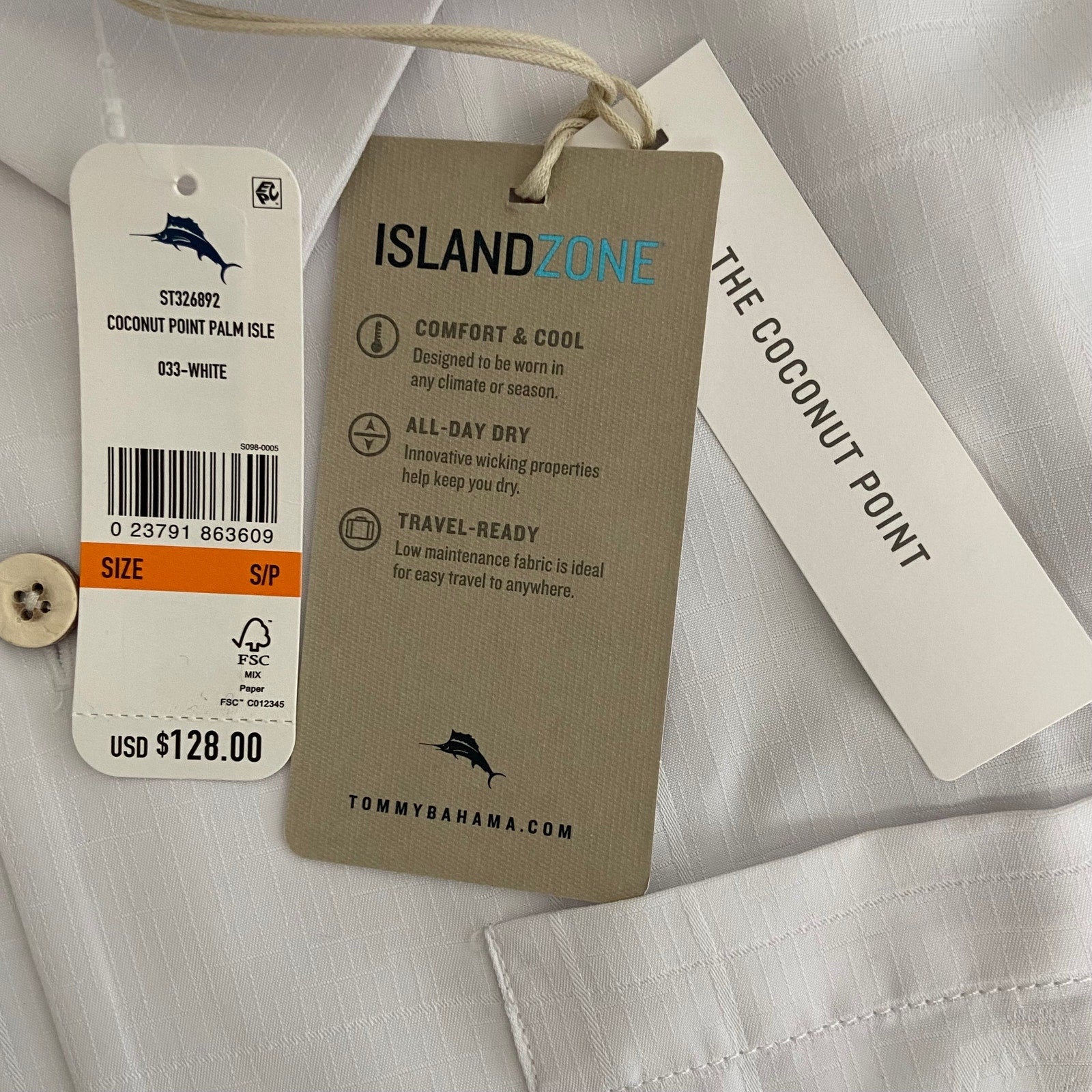 Tommy Bahama Shirt Men's Small "Coconut Point Palm Isle" Short Sleeve White