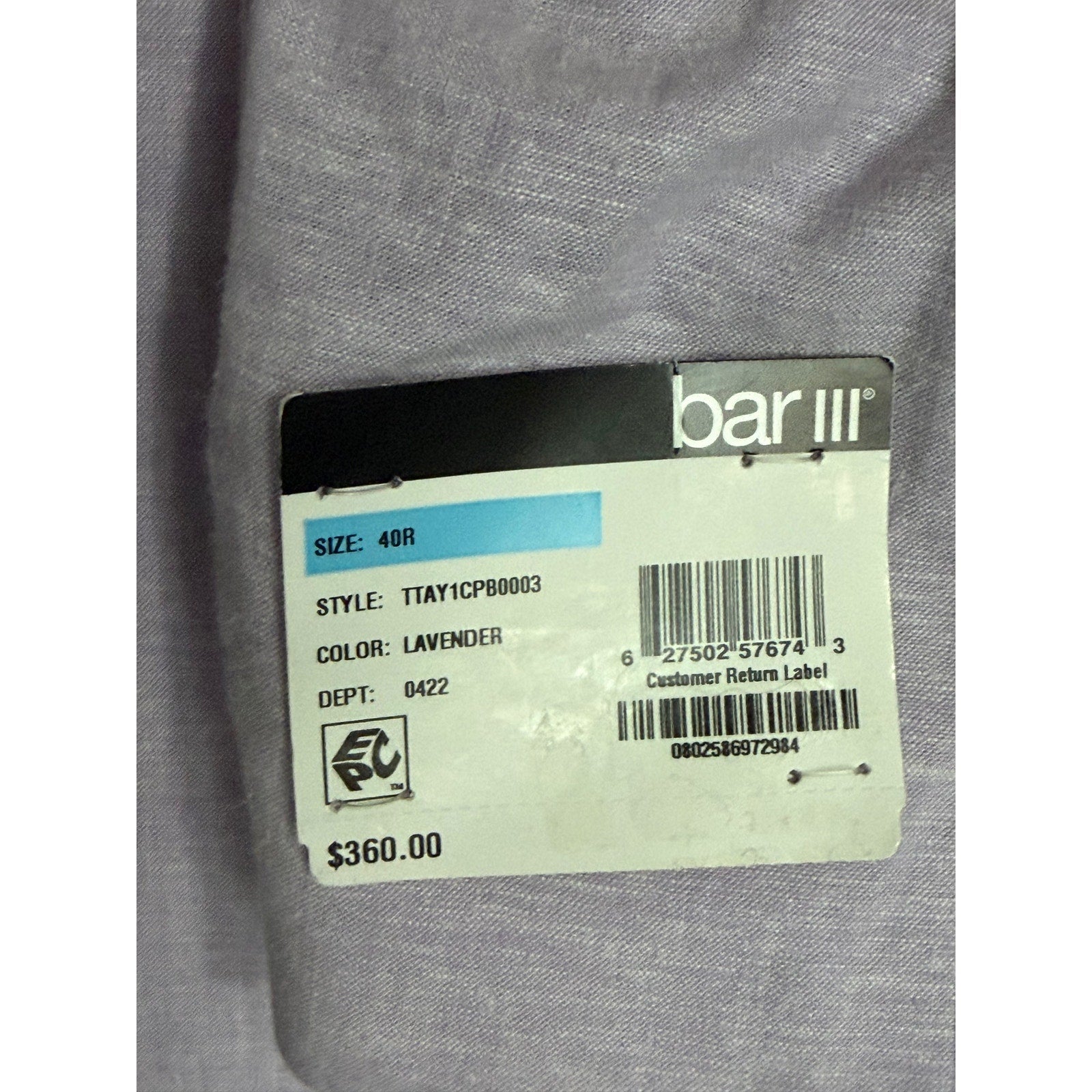 Bar III Sport Coat Men's 40 Regular Slim Fit Linen Blend Lavender
