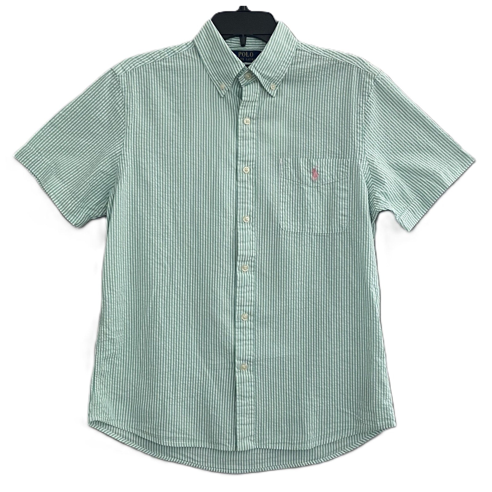 Polo Ralph Lauren Shirt Men's Small Classic Fit Short Sleeve Seersucker Green