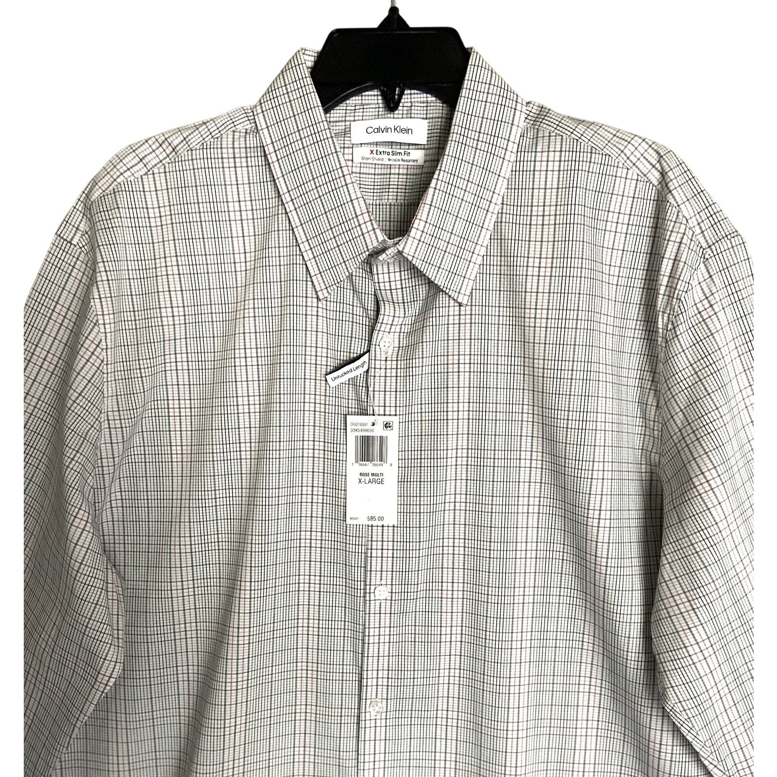 Calvin Klein Shirt Men's XL Stain Shield Extra Slim Fit Long Sleeve Plaid
