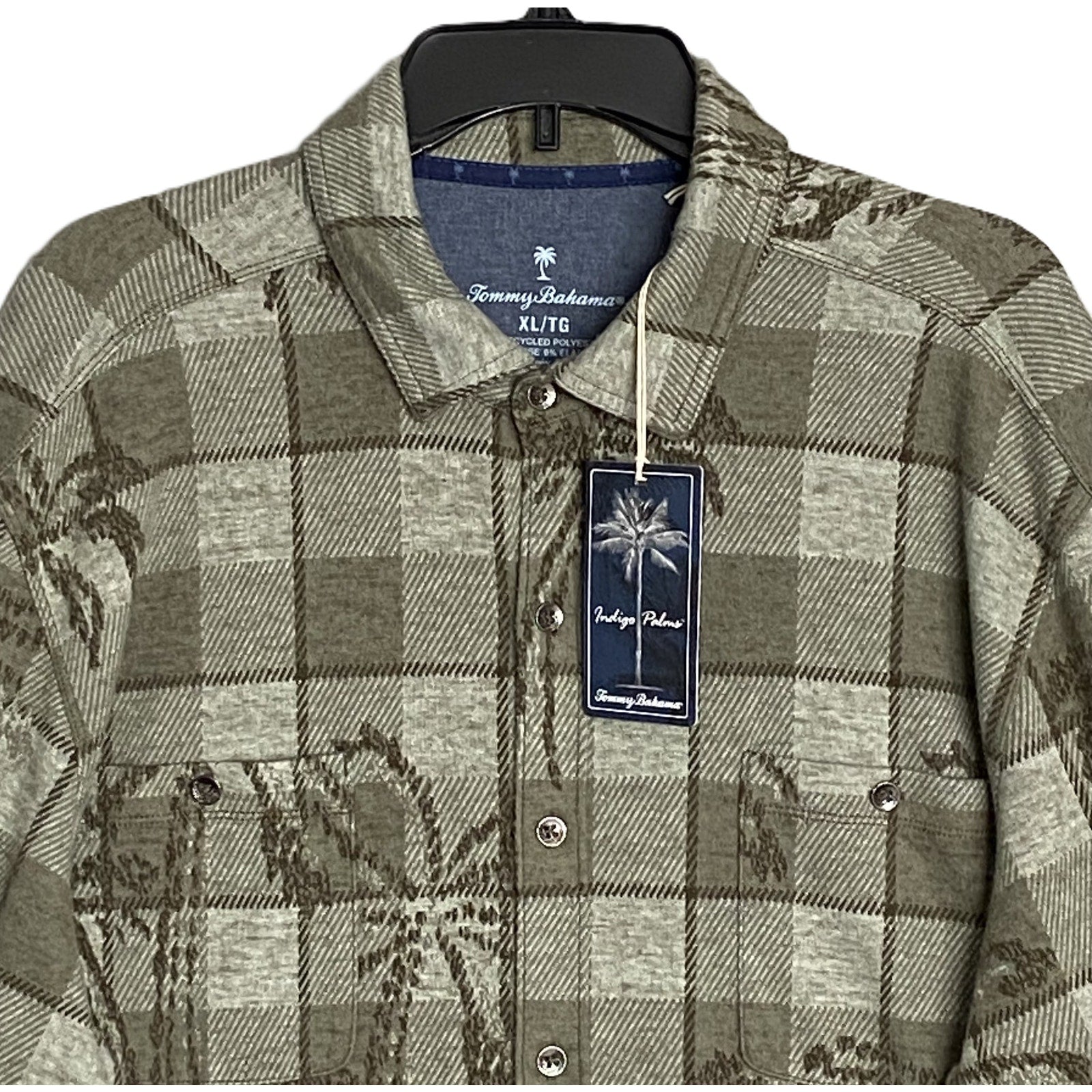 Tommy Bahama Flannel Shirt Men's XL "Fireside Palm Springs" Stretch Tea Leaf