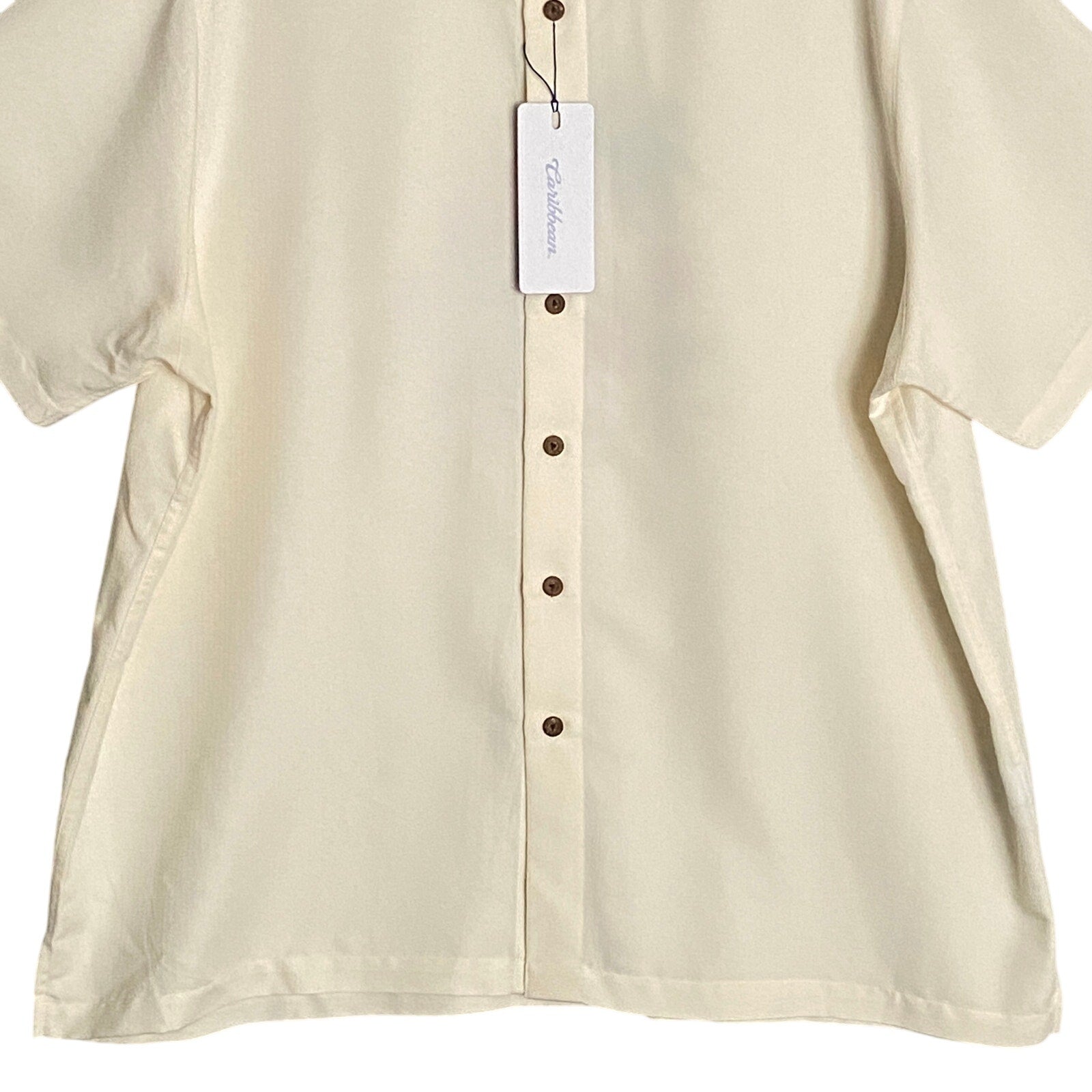 Roundtree & Yorke Caribbean Men's XXL Embroidered Short Sleeve Shirt Cream