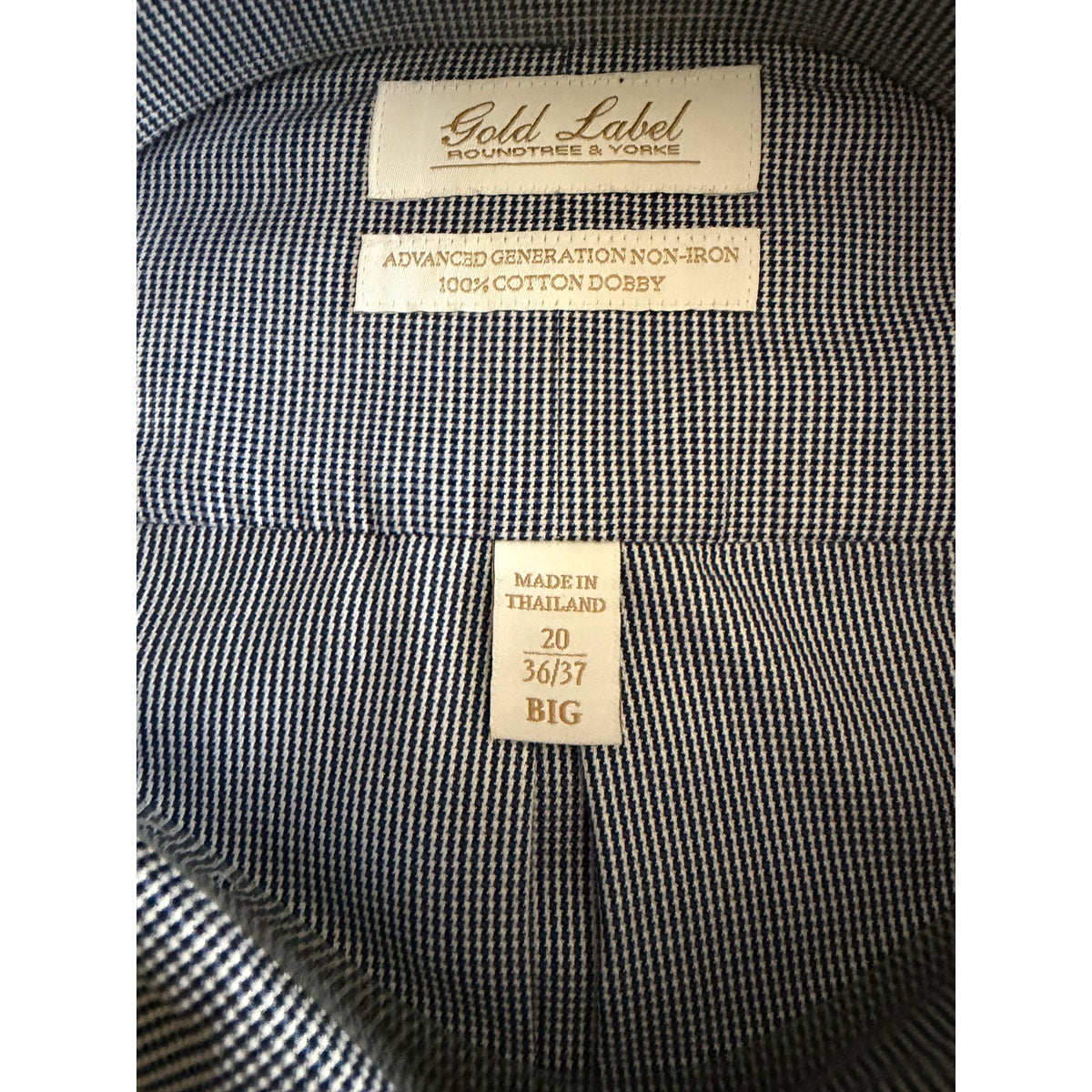 Roundtree & Yorke Shirt Big & Tall Men's 20 36/37 Dress Shirt Navy Blue
