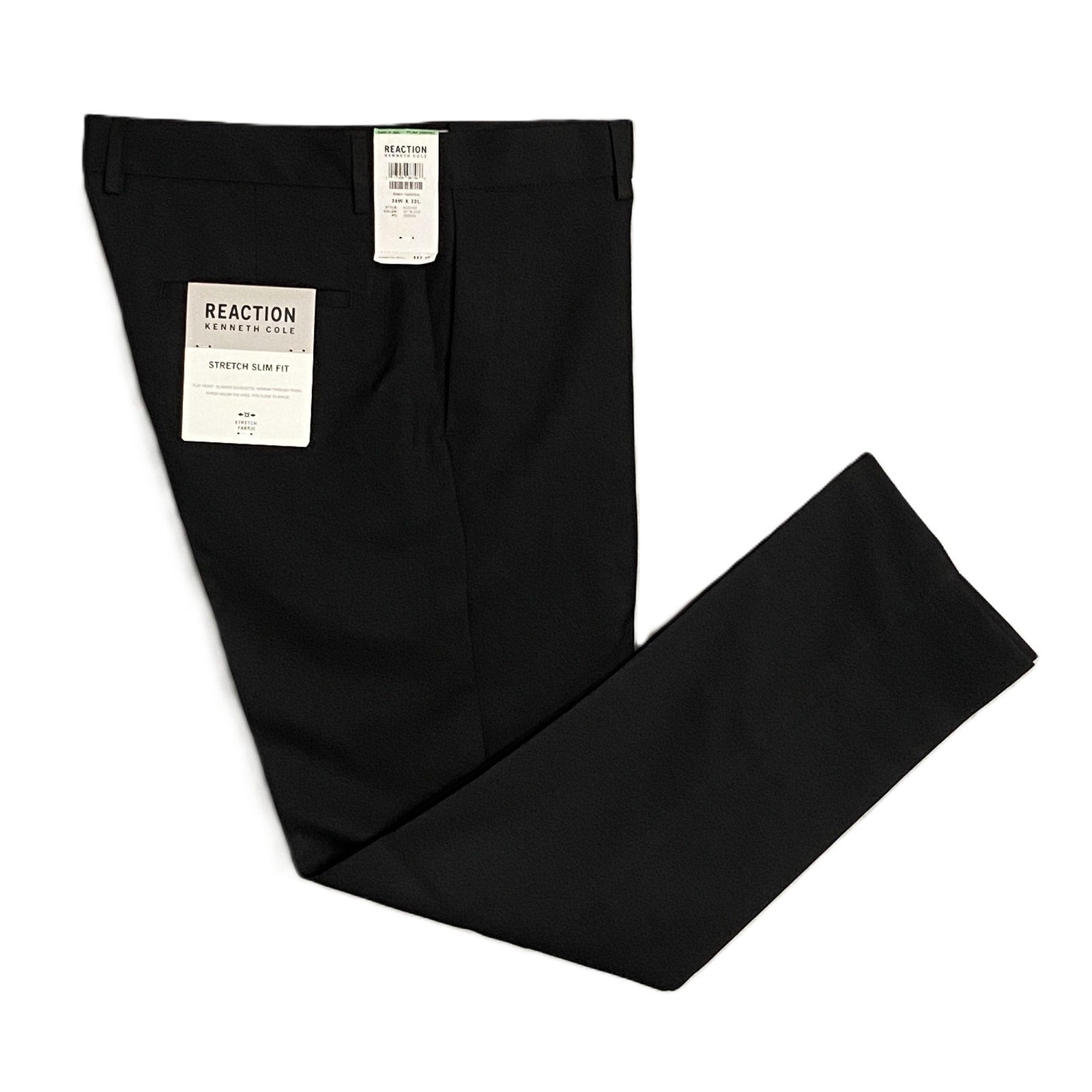 Kenneth Cole Dress Pant Men's 34x30 Slim Fit Stretch Gabardine Solid Black