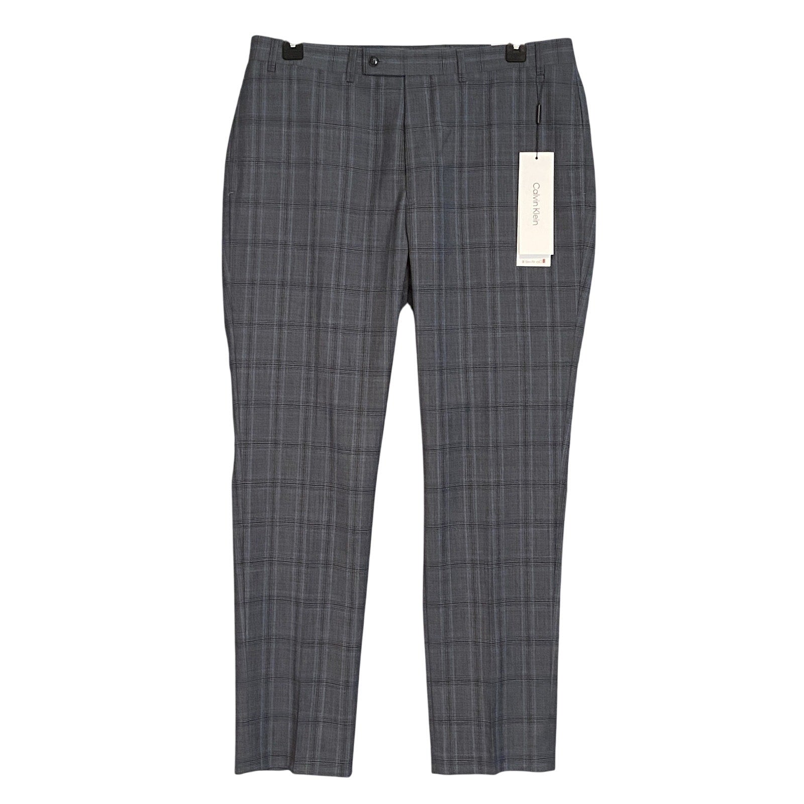 Calvin Klein Suit Pants Men's 38"x32" Slim Fit Wool Blend Grey & Blue Plaid