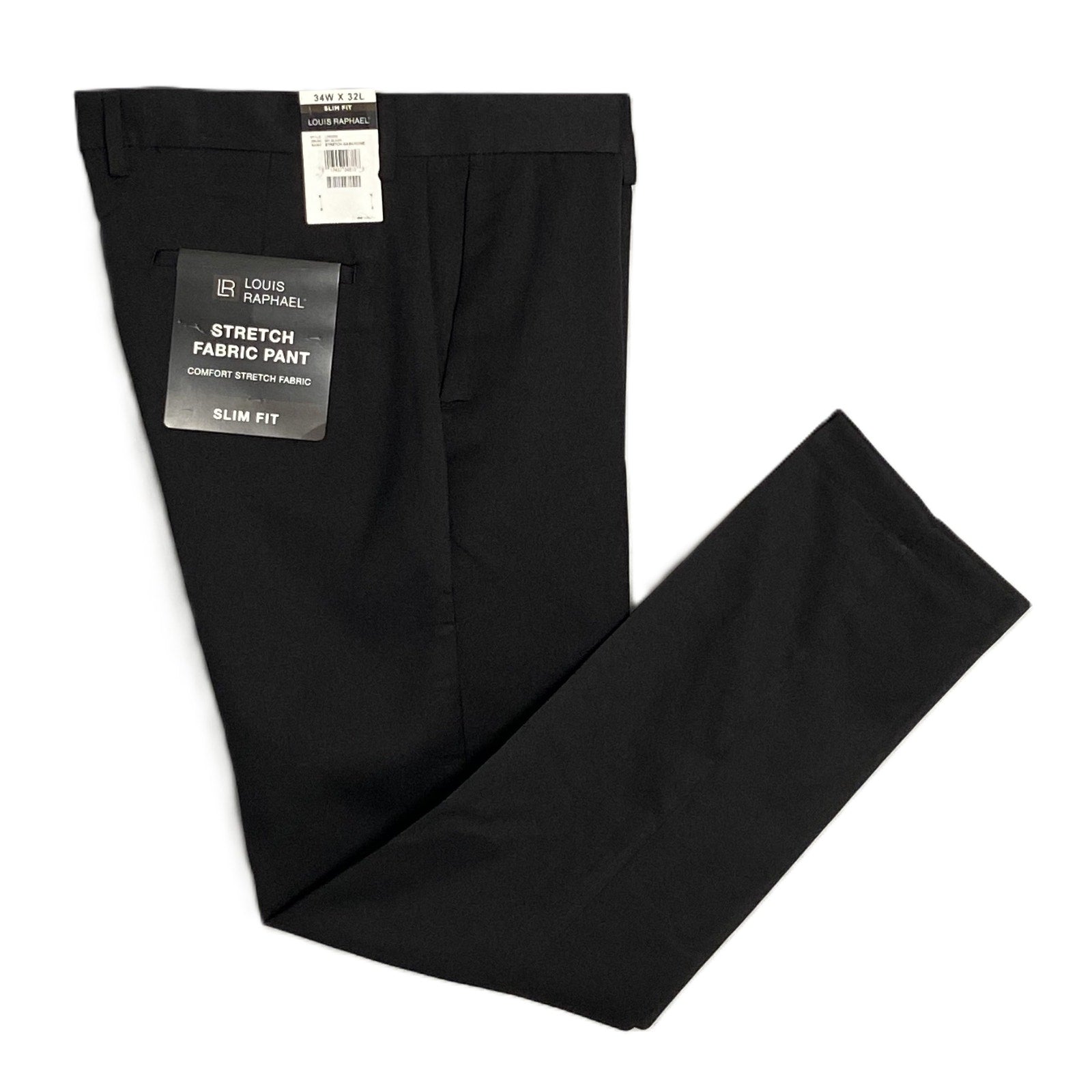 Louis Raphael Dress Pant Men's 34x32 Slim Fit Comfort Stretch Solid Black