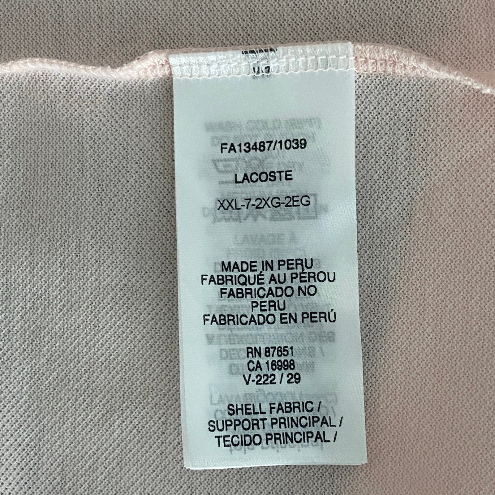 Lacoste Polo Shirt Men's XXL Classic Fit Short Sleeve Cotton Pink