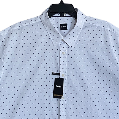 Boss Shirt Men's 3XL Big & Tall Roan Short Sleeve Shirt Stretch White/Blue