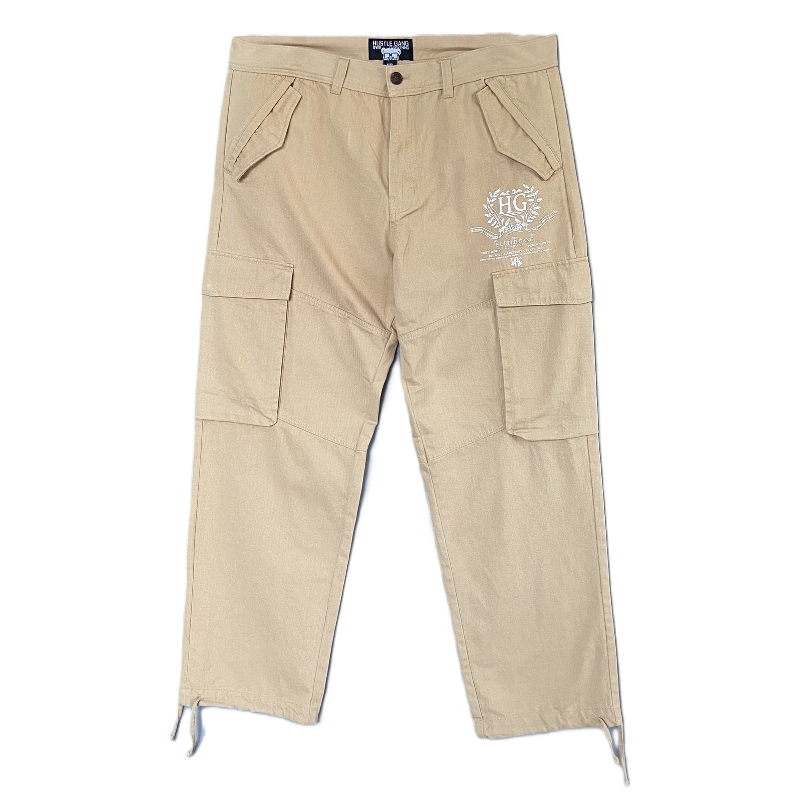Hustle Gang Cargo Pants Men's 40"x32" Scratch Line Latte Cotton