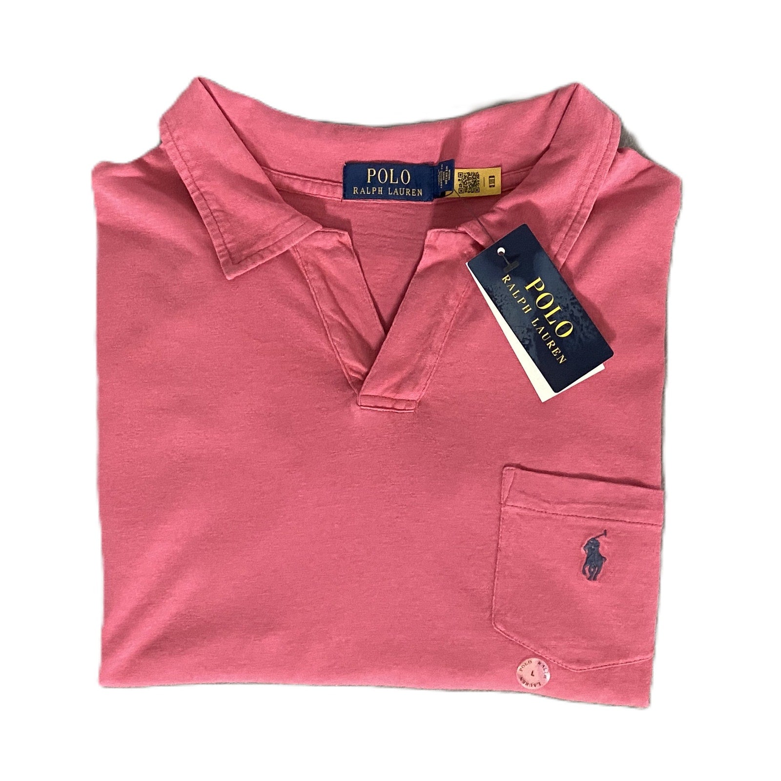 Polo Ralph Lauren Shirt Men's Large Buttonless Polo Cotton Linen Blend Red