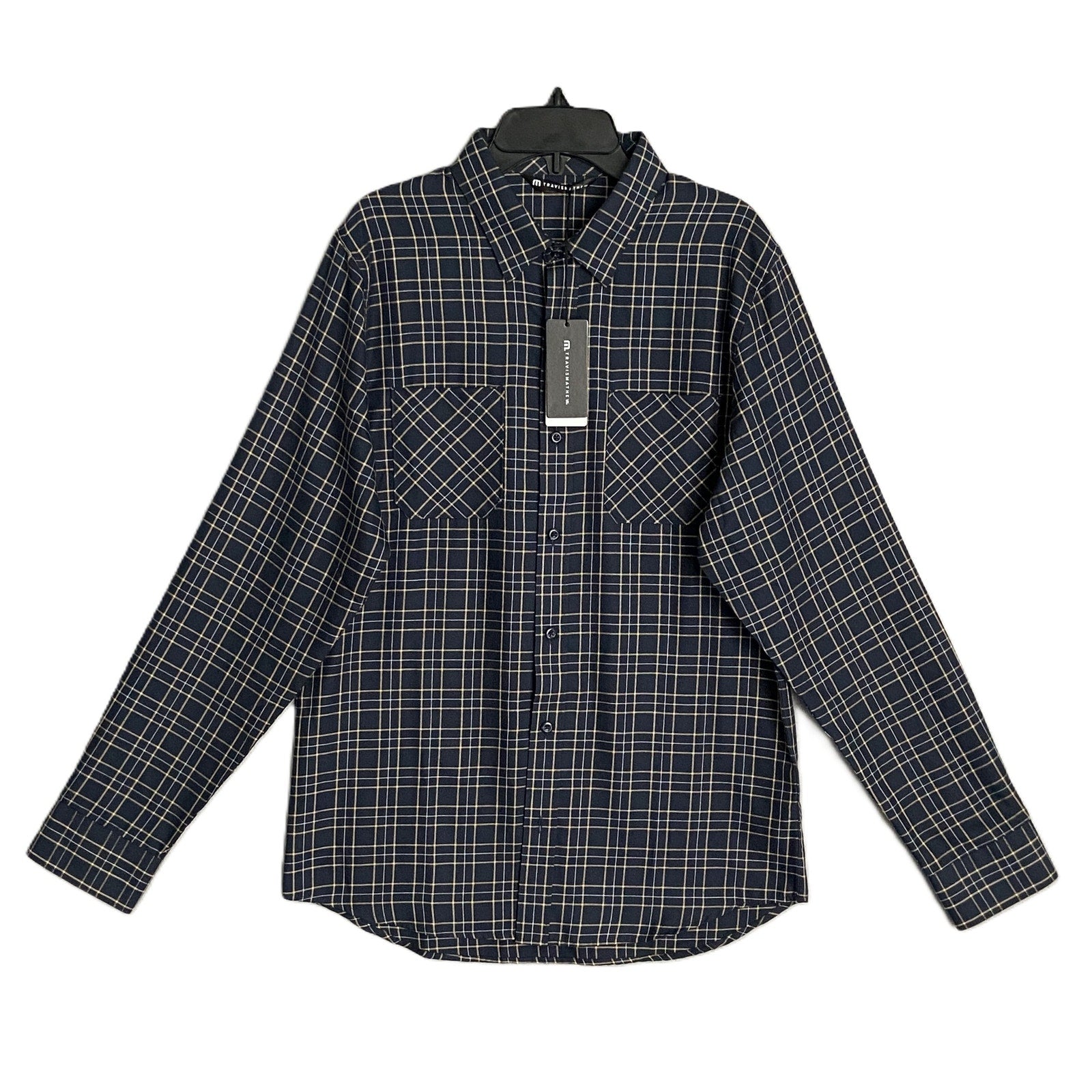 Travis Mathew Men's Small Cloud Collection Flannel Plaid Shirt Black