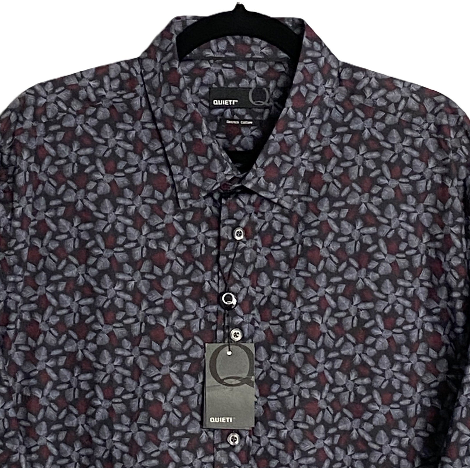 Quieti Button-Up Shirt Men's XXL Long Sleeve Stretch Cotton Black Red Floral