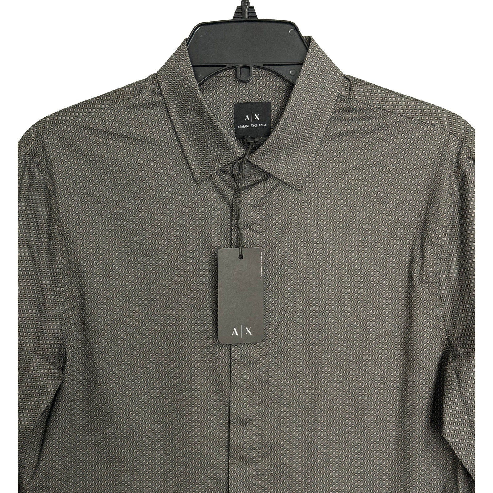 Armani Exchange Dress Shirt Men's Small Slim Fit Stretch Sage Diamond