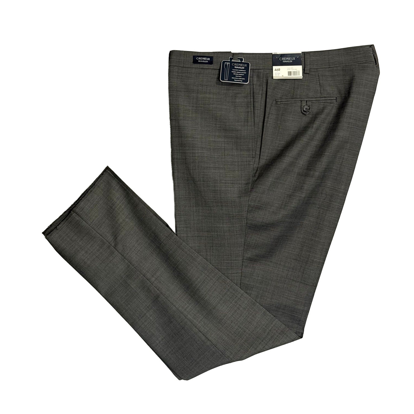 Daniel Cremieux Dress Pant Men's 46R Traveler Raw Hem Comfort Waist Gray