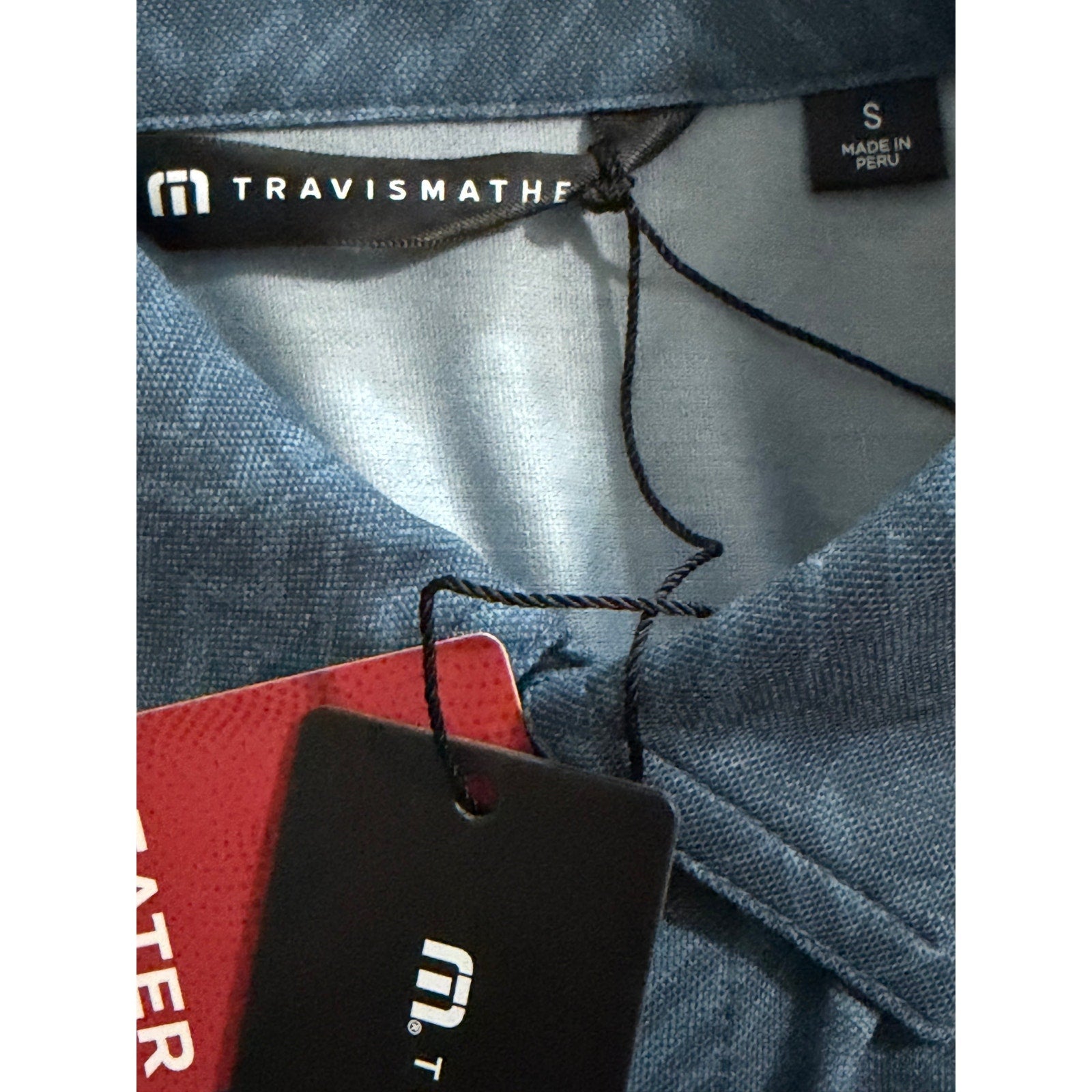 Travis Mathew Shirt Men's Small Lightweight Button-Up Stretch Blue Geo
