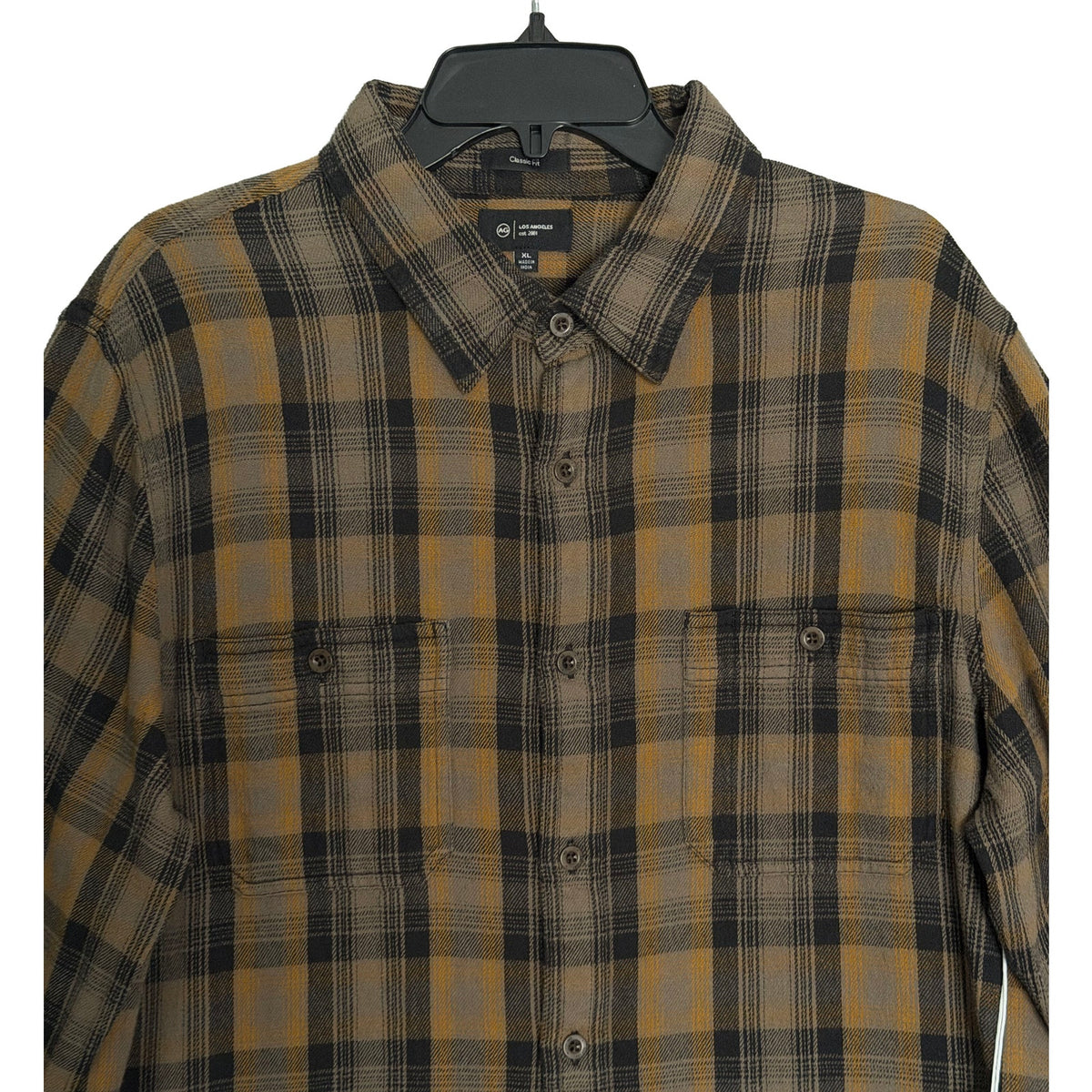 AG Los Angeles Shirt Men's XL Classic Fit Mason Work Shirt Brown Black Plaid