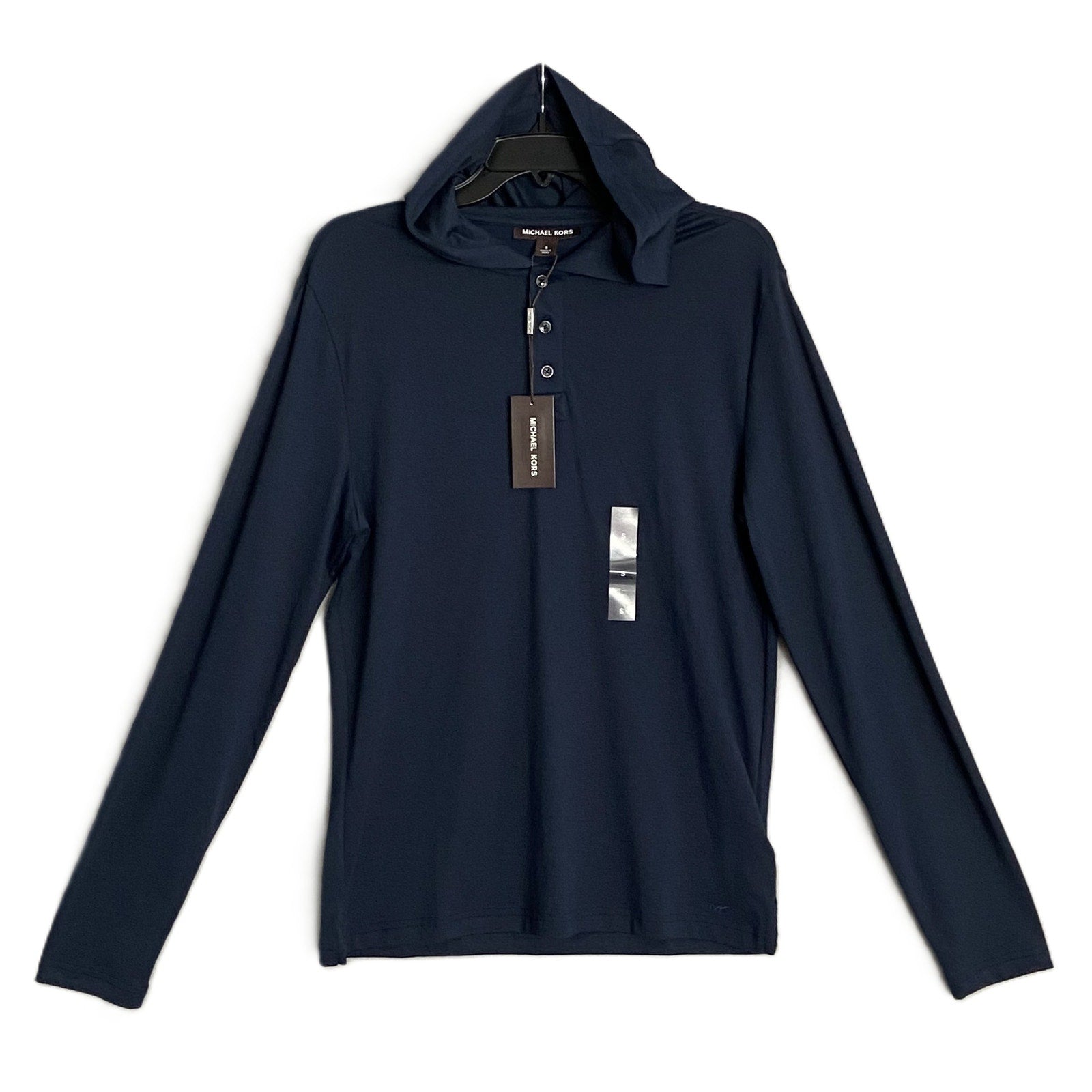 Michael Kors Polo Shirt Hoodie Men's Small Pima Cotton Stretch Dark Blue