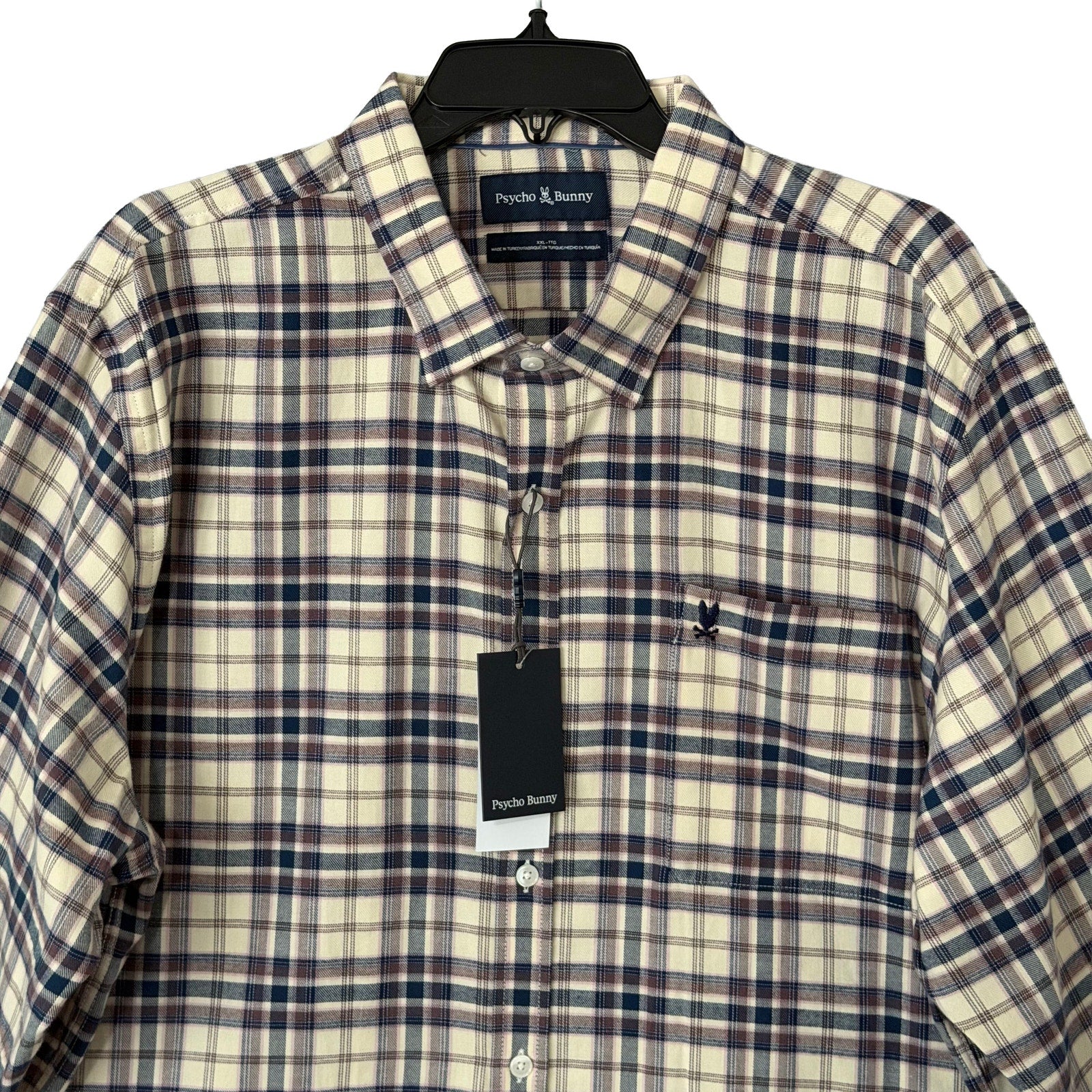Psycho Bunny Flannel Shirt Men's XXL Plaid Long Sleeve Brown Plaid