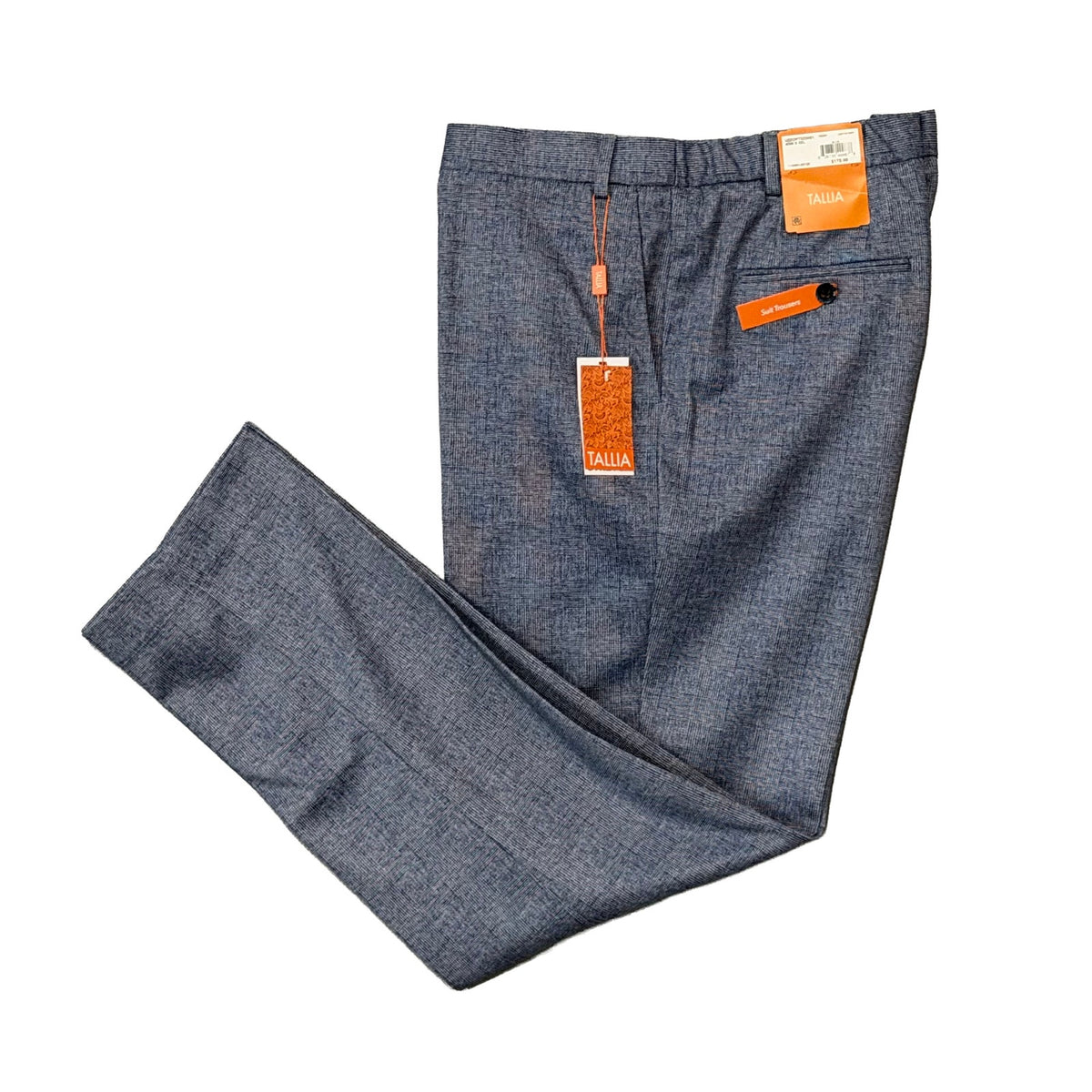 Tallia Orange Vezzo Suit Pant Men's 40"x32" Flat Front Stretch Blue Plaid