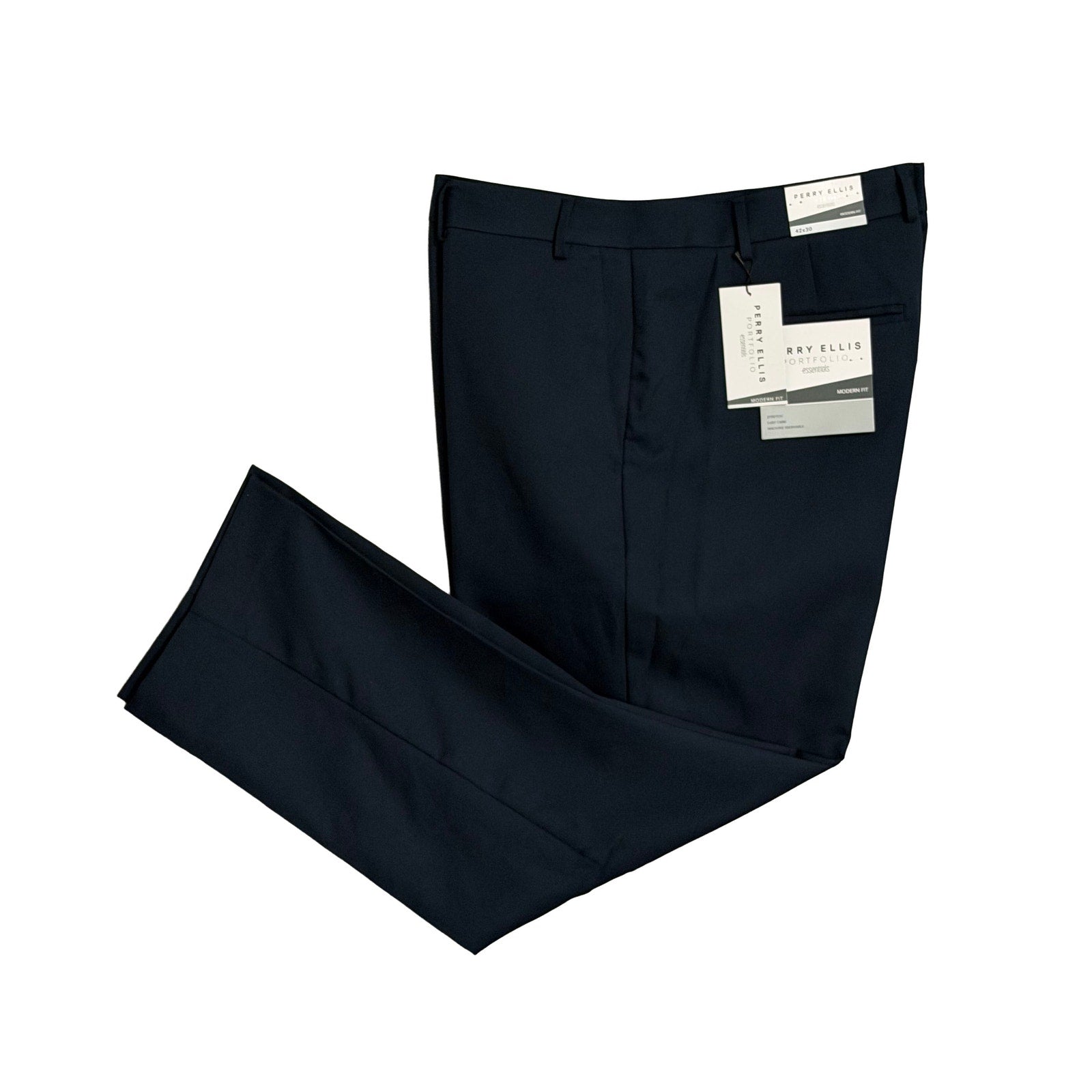 Perry Ellis Portfolio Pants Men's 42"x30" Dress Pants Modern Fit Dark Blue
