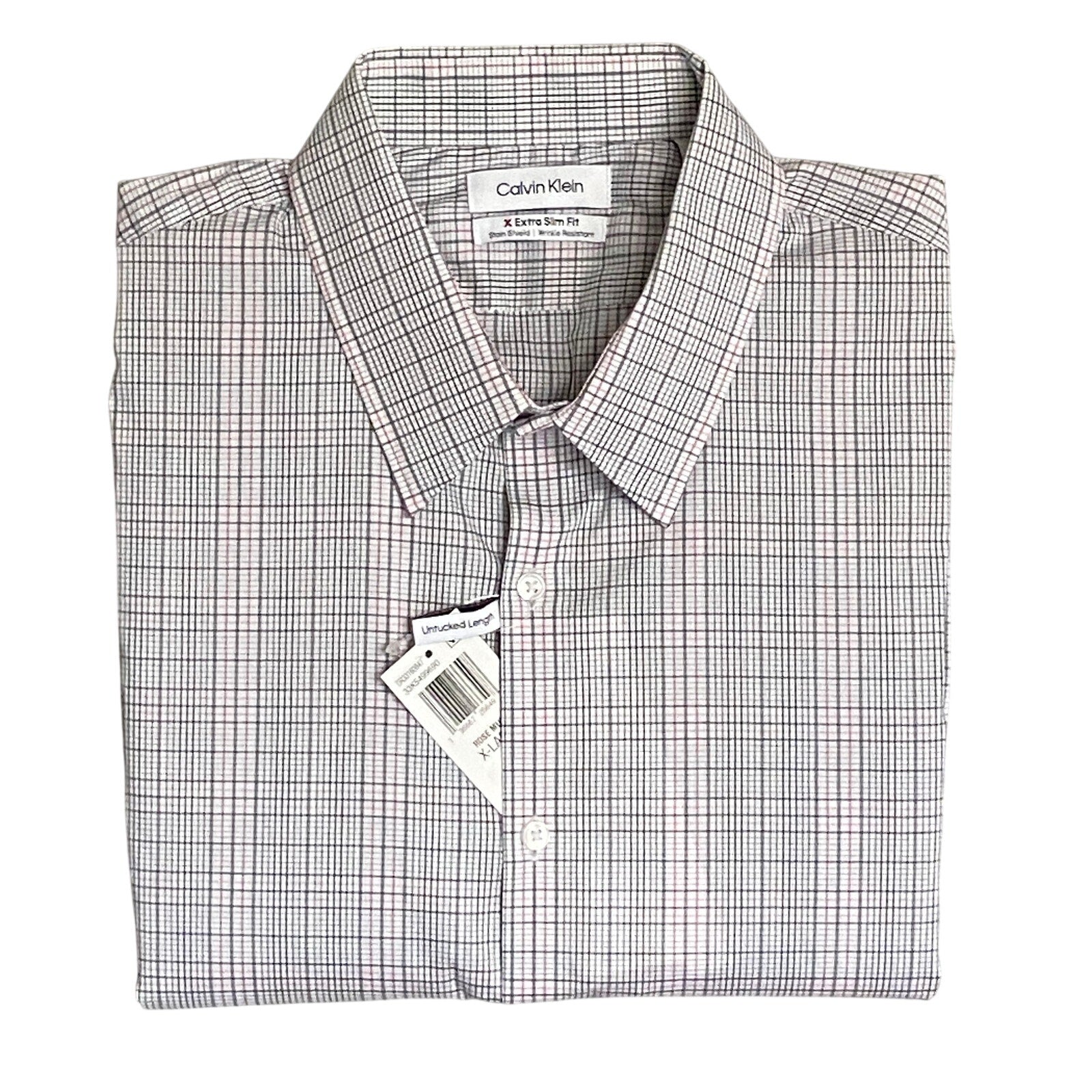 Calvin Klein Shirt Men's XL Stain Shield Extra Slim Fit Long Sleeve Plaid