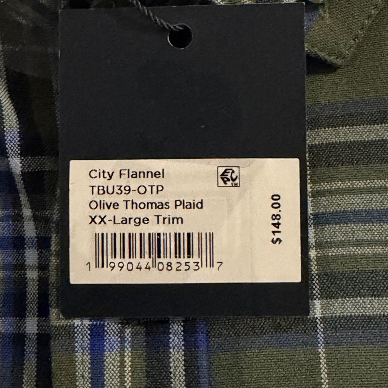 Mizzen+Main Men's XXL Trim Fit City Flannel Twill Shirt Olive Thomas Plaid