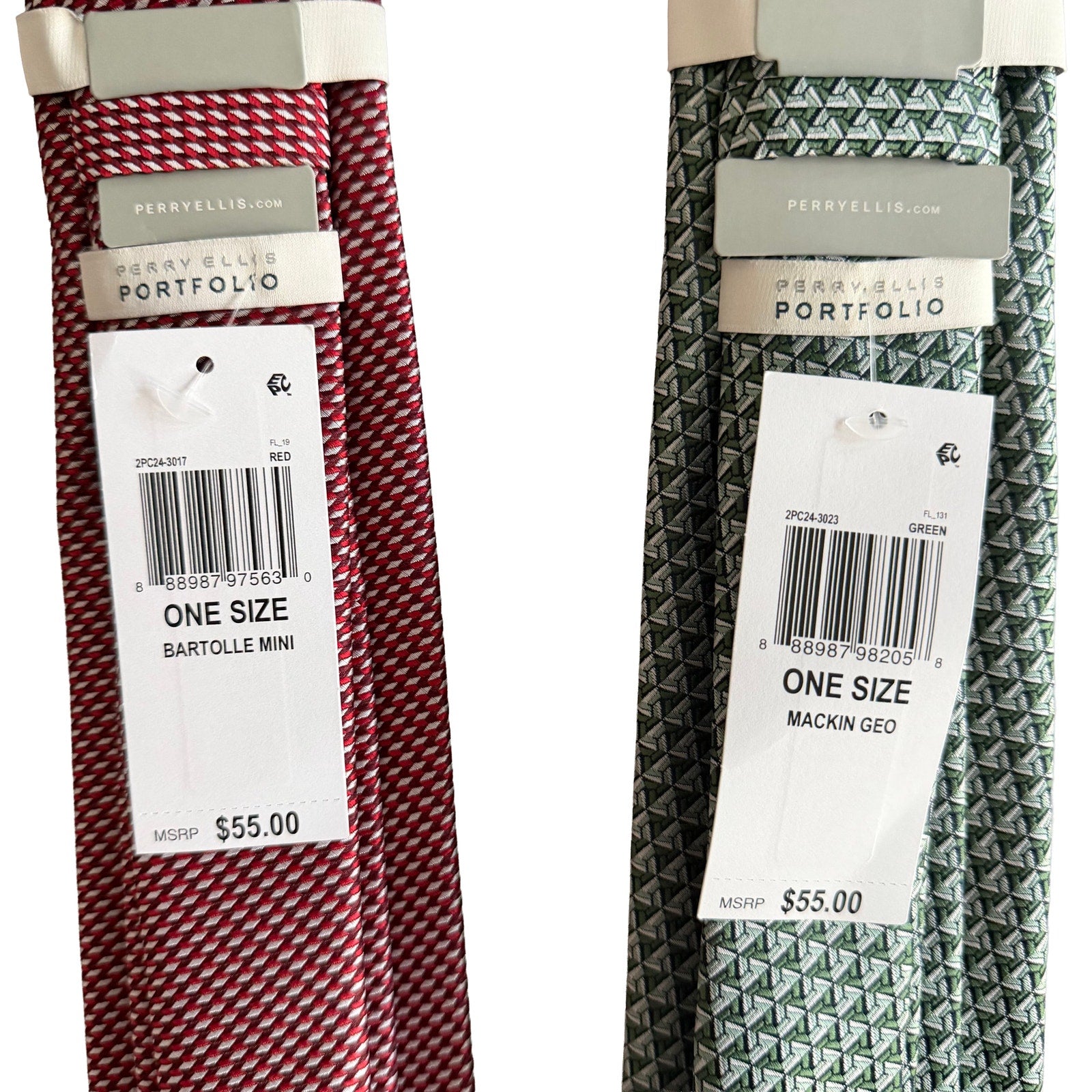 Perry Ellis Portfolio Men's Ties x2 Red Bartolle Mini & Blue Green Mackin Geo