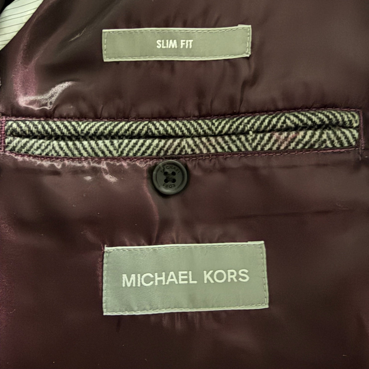 Michael Kors Overcoat Men's 46R Pike Slim Fit Coat Wool Black White Herringbone