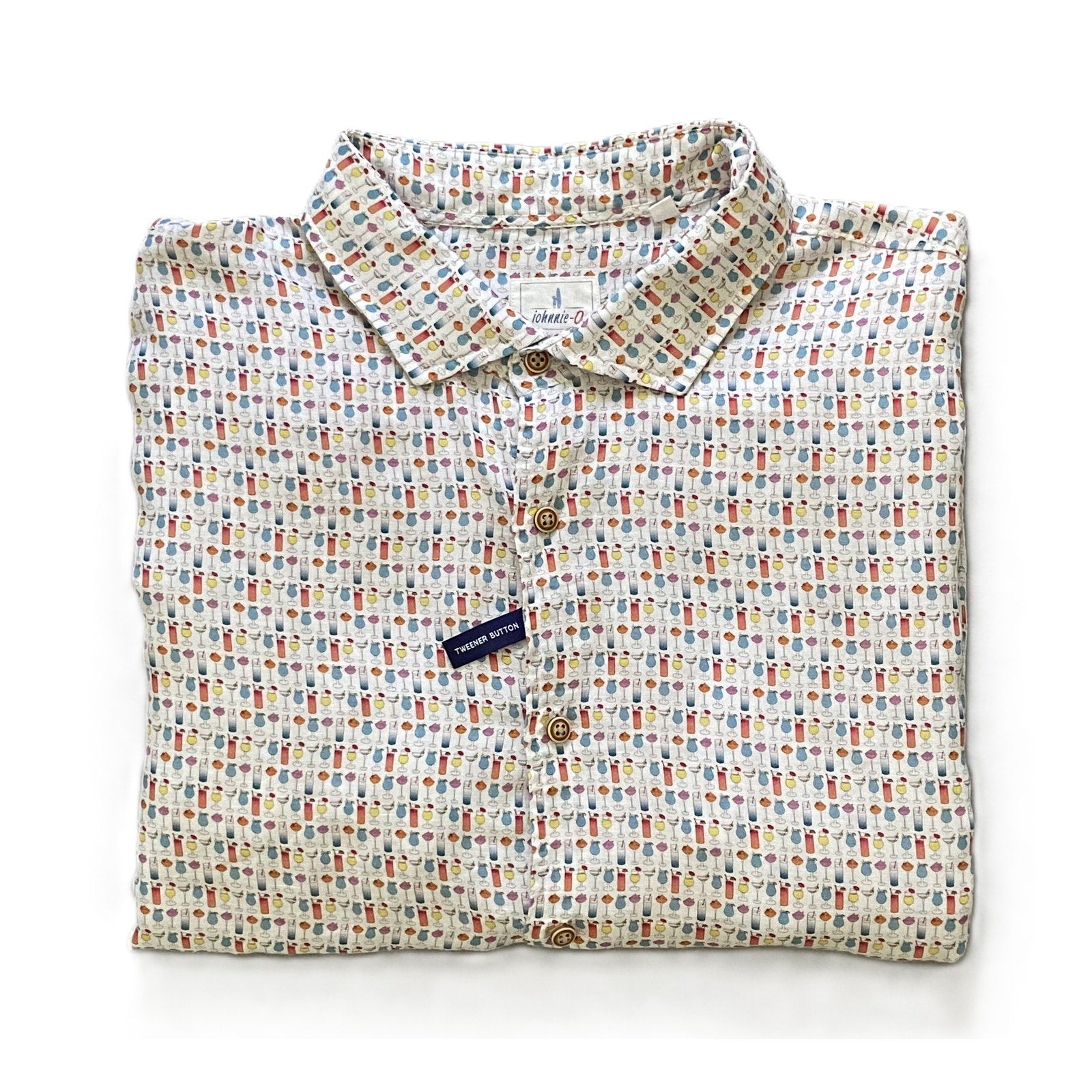 Johnnie-O Casual Shirt Men's XXL Short Slv Linen Blend White Cocktail Print