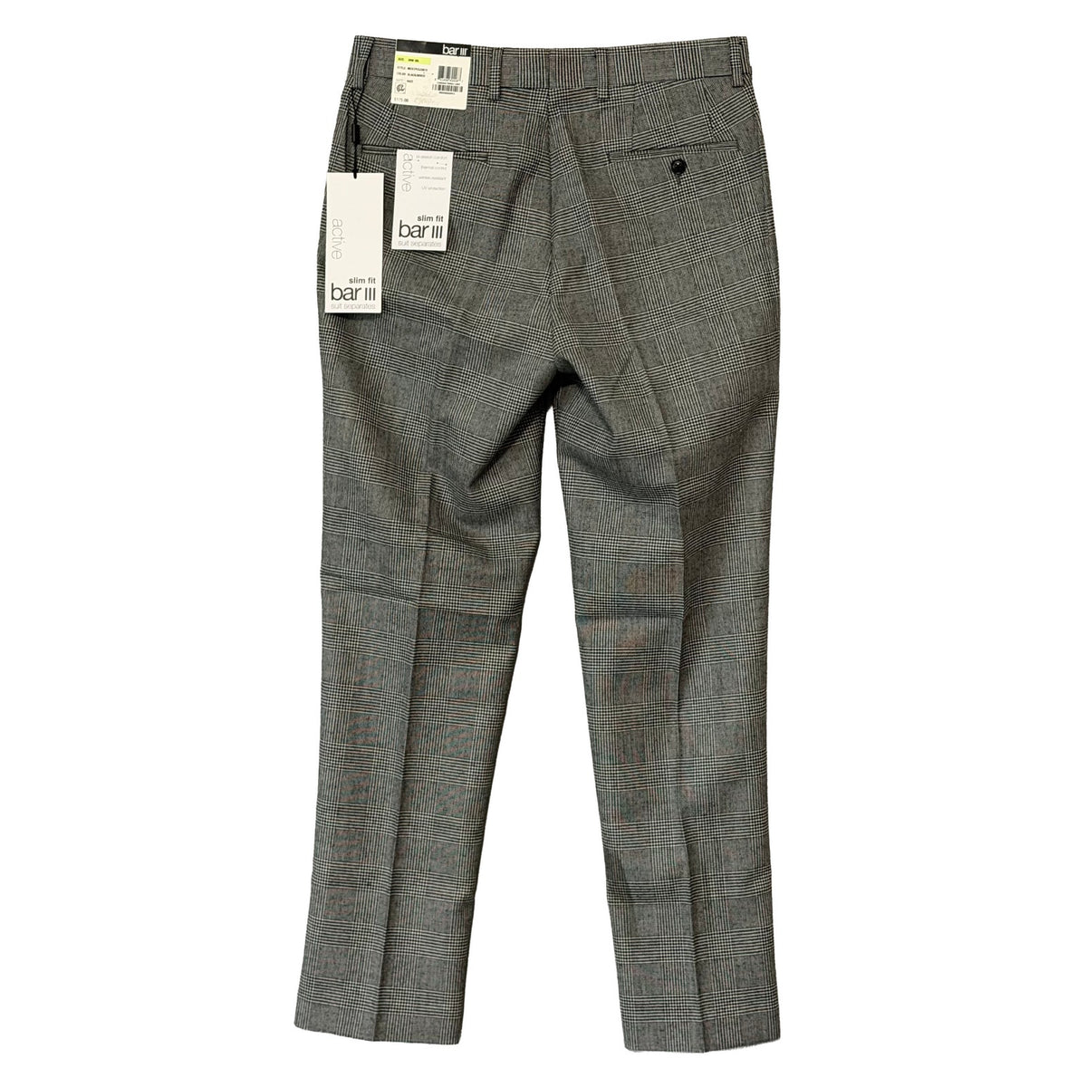 Bar III Dress Pant Men's 30"x30" Slim Fit Wool Blend Black/White Plaid