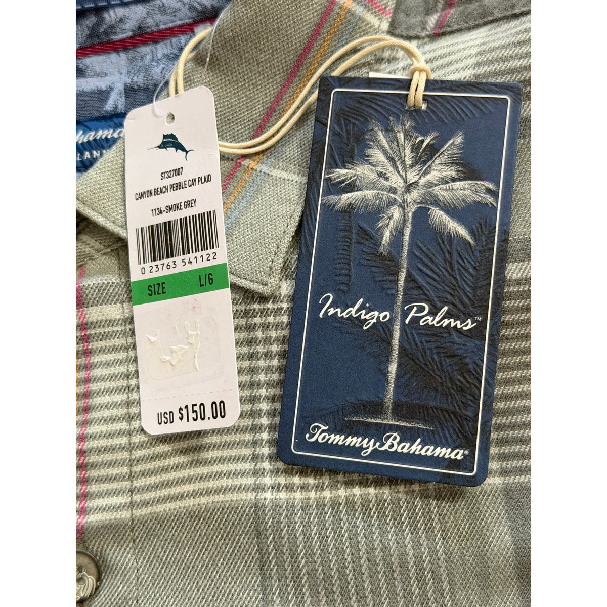 Tommy Bahama Shirt Men's Large Canyon Beach Flannel Smoke Grey Plaid